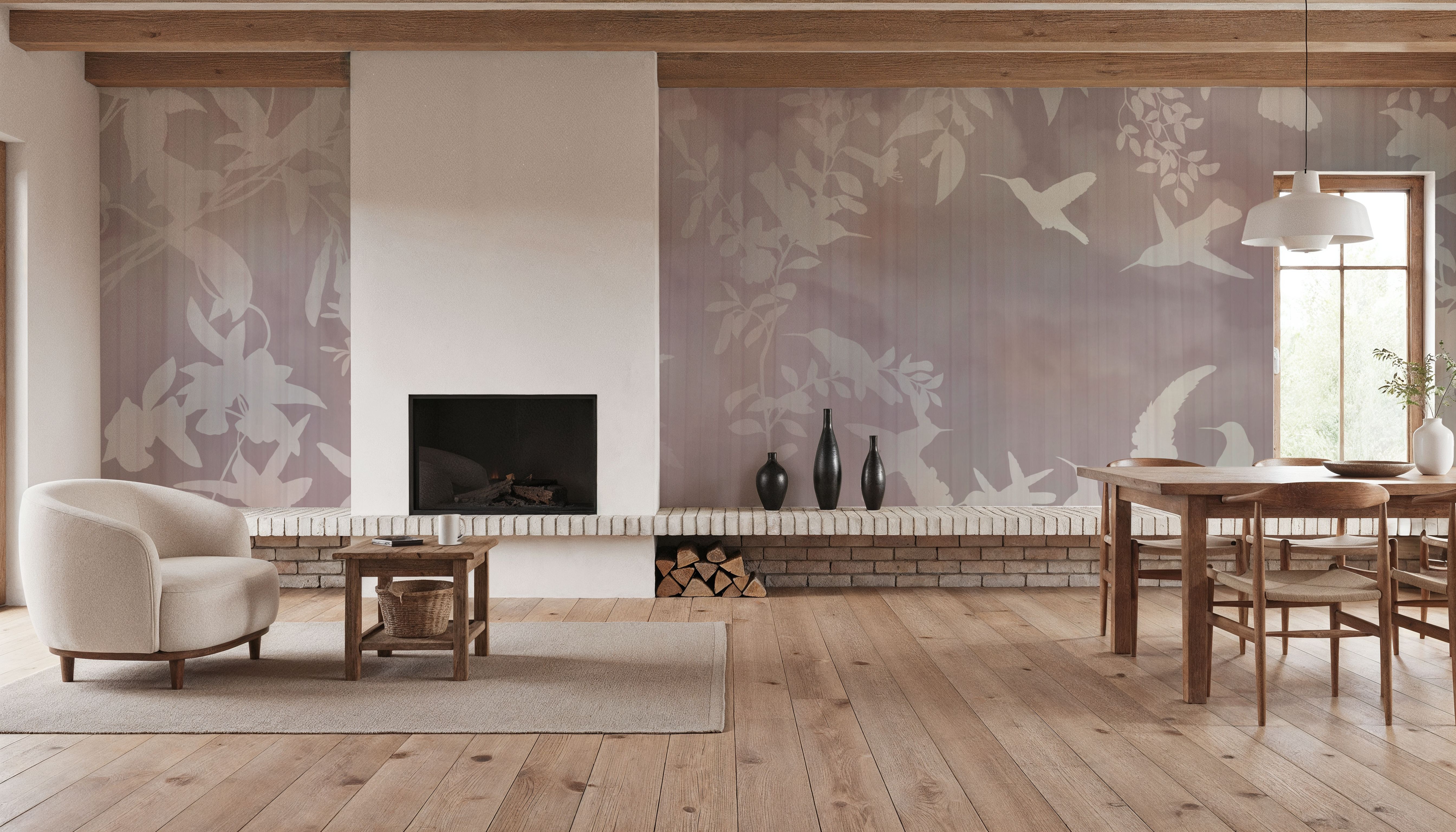 Birds in the Fog Red, Wallpaper