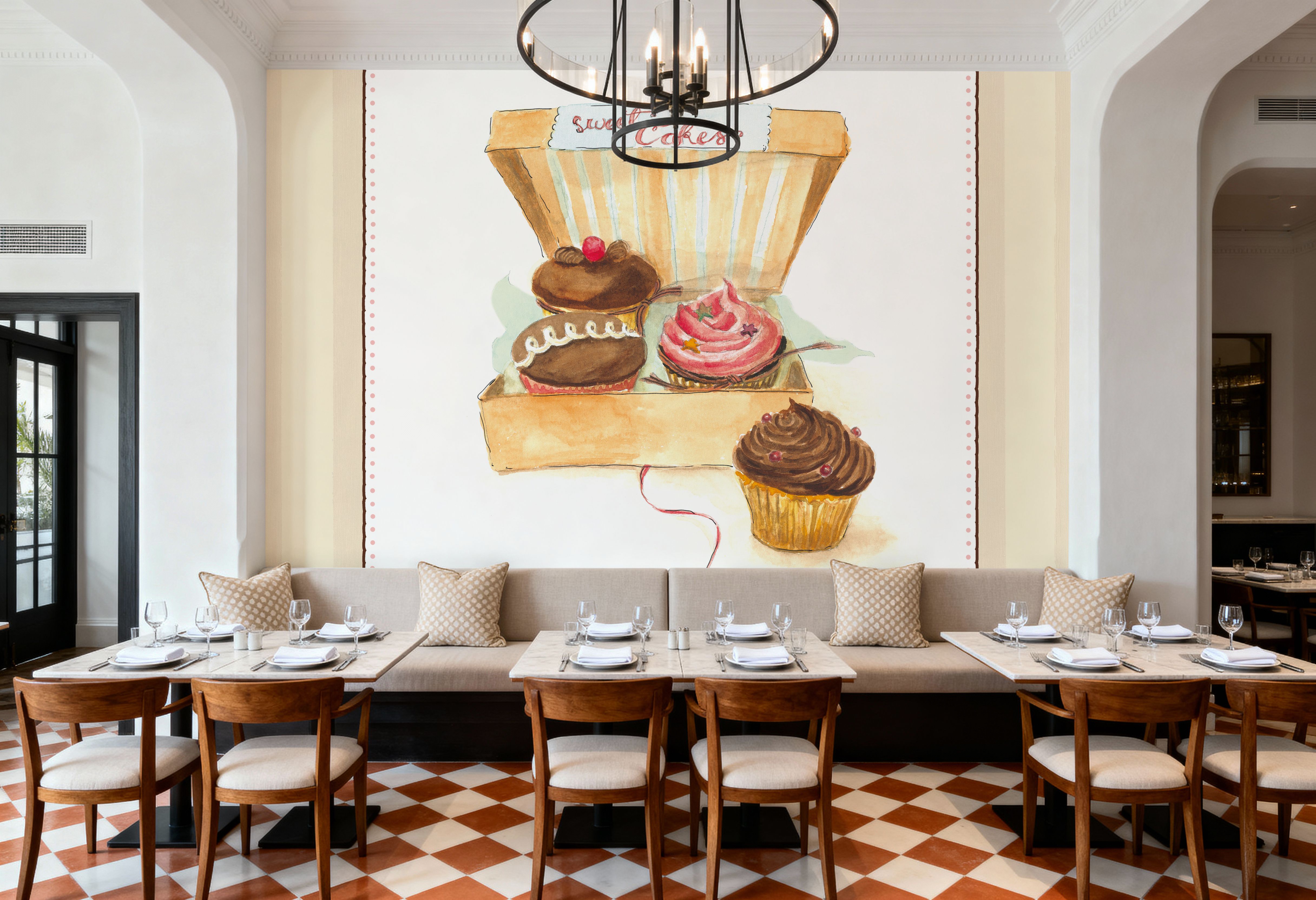 Cupcake Quartet on Stripes, Wallpaper