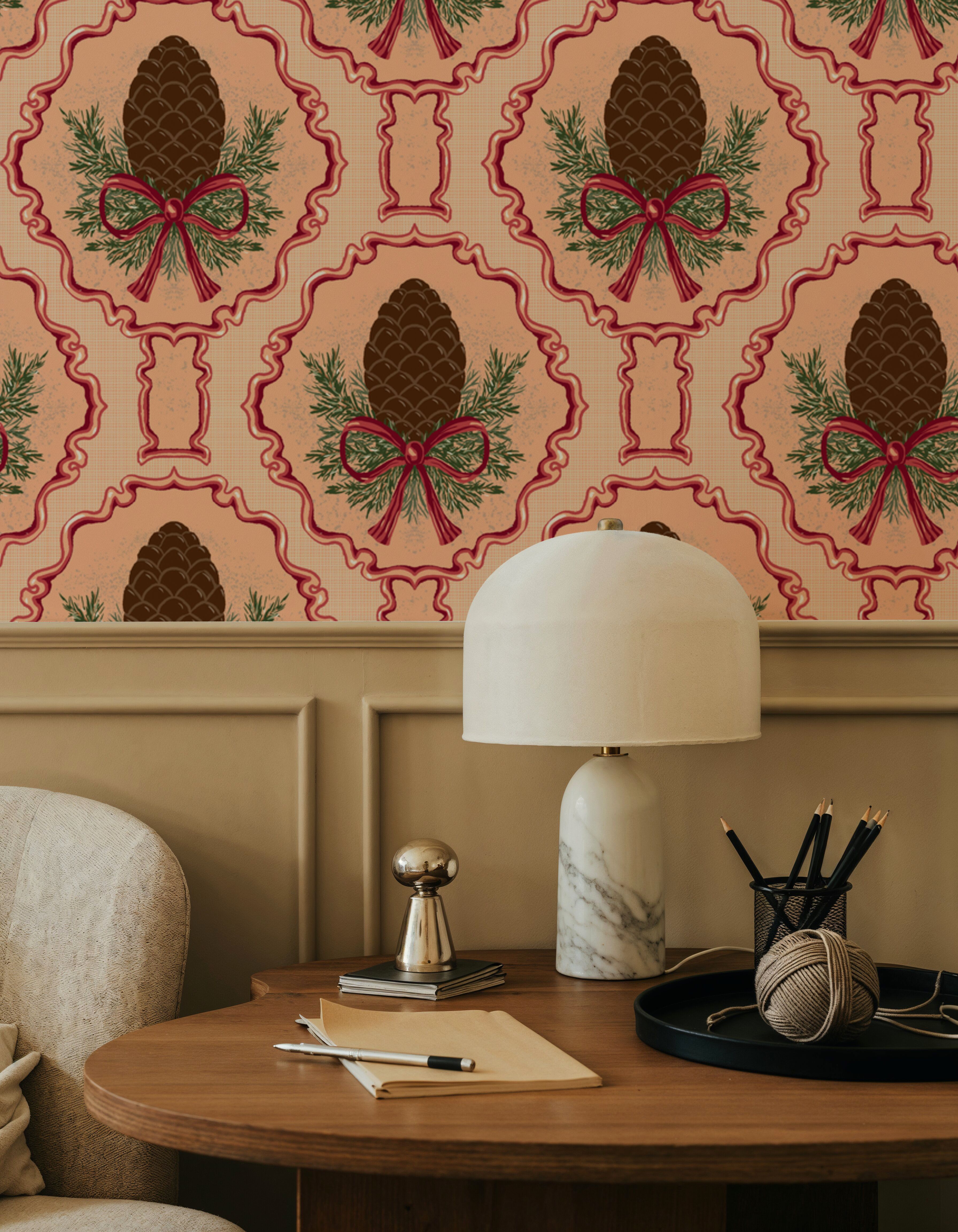 Pine Cone & Ornate Rackets, Peach