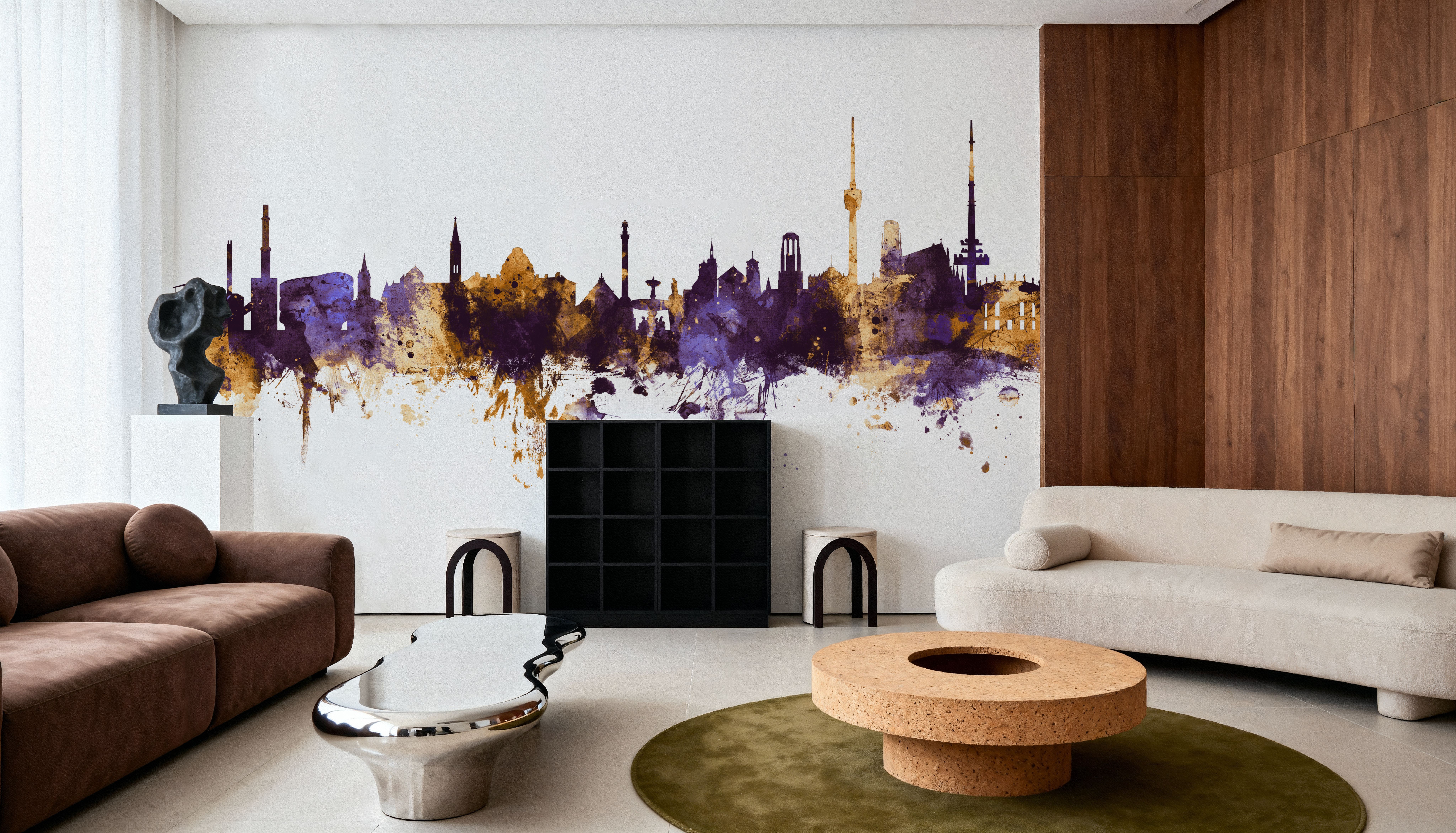 Stuttgart Germany Skyline Purple & Gold, Wallpaper