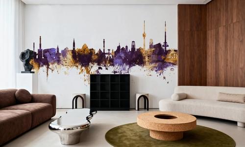 Stuttgart Germany Skyline Purple & Gold