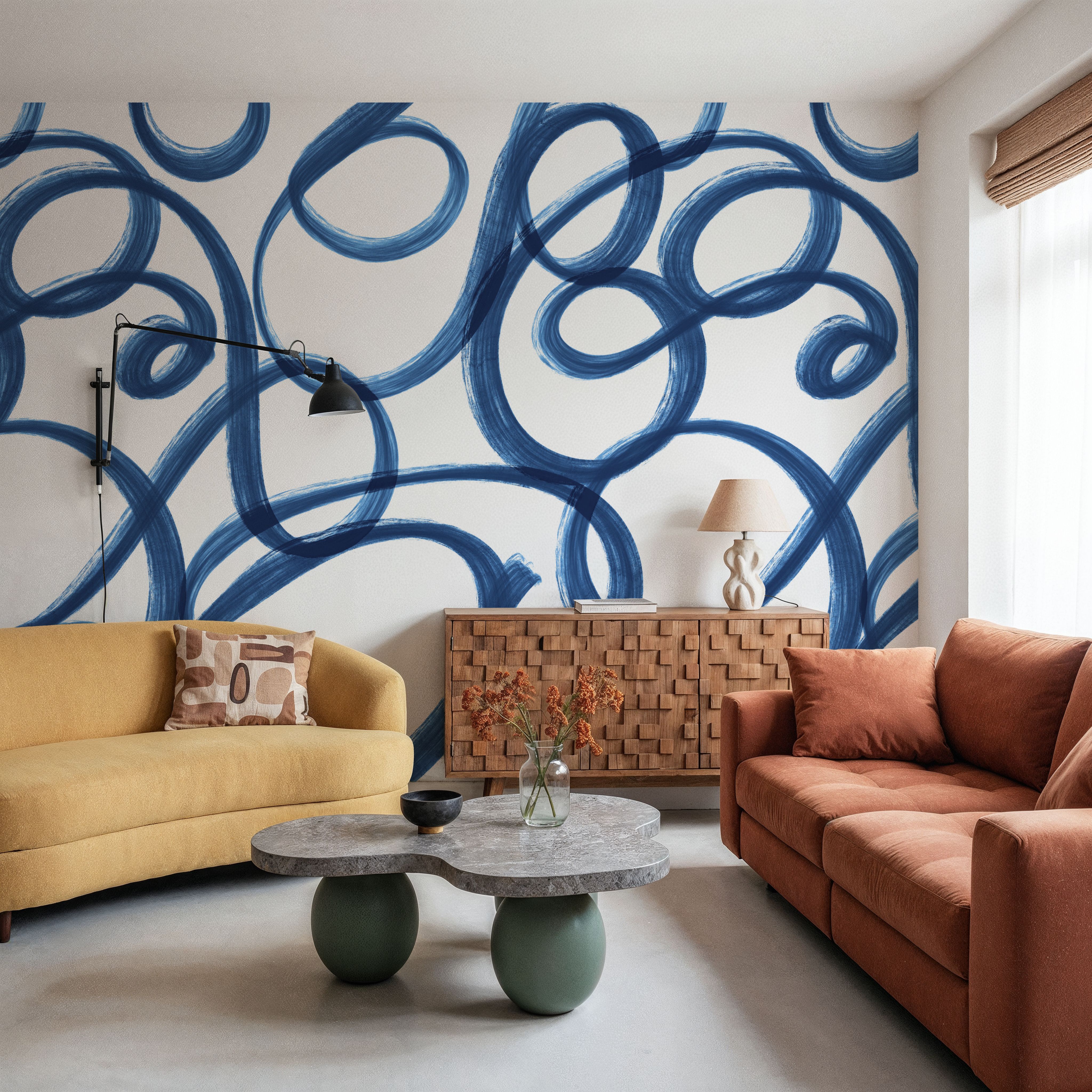 Curly Brush Lines, Blue