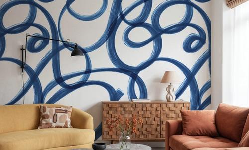 Curly Brush Lines, Blue