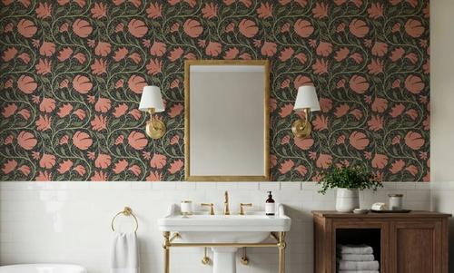 Indial Floral, Peach on Midnight