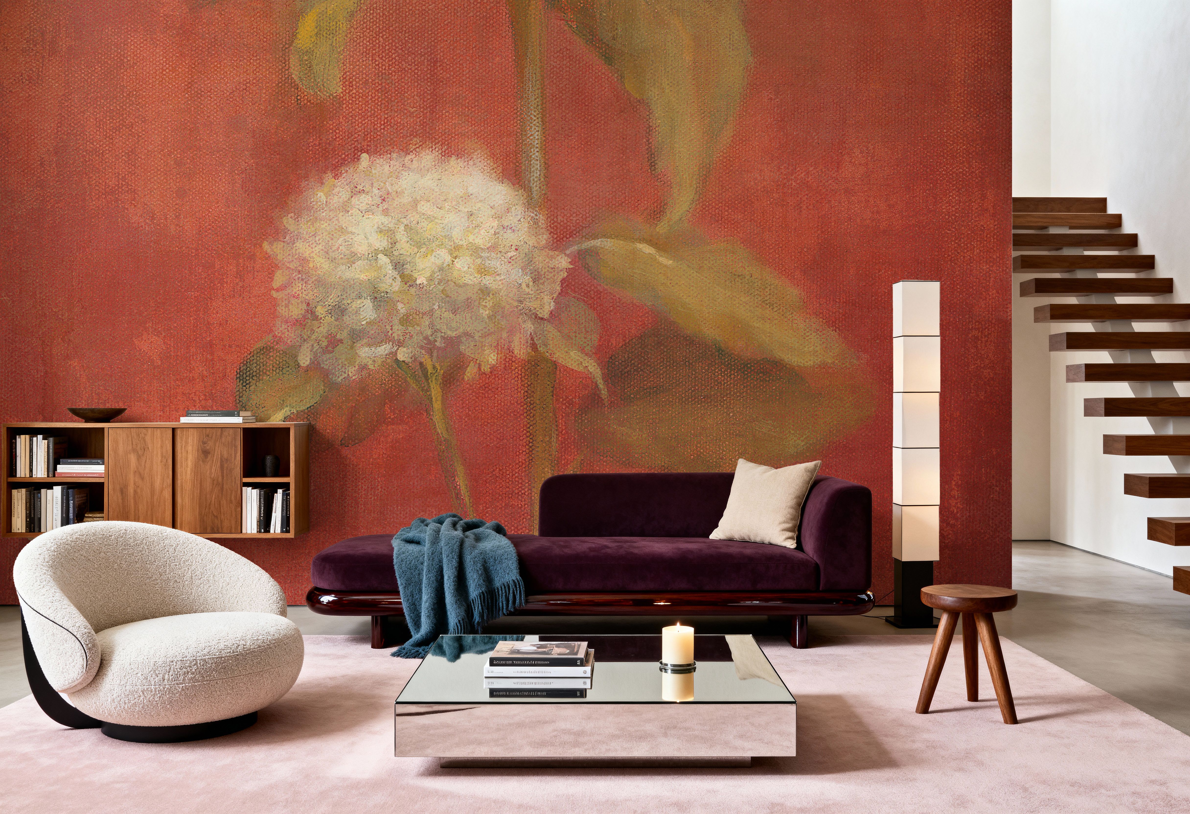 White Hydrangea on Red, Behang