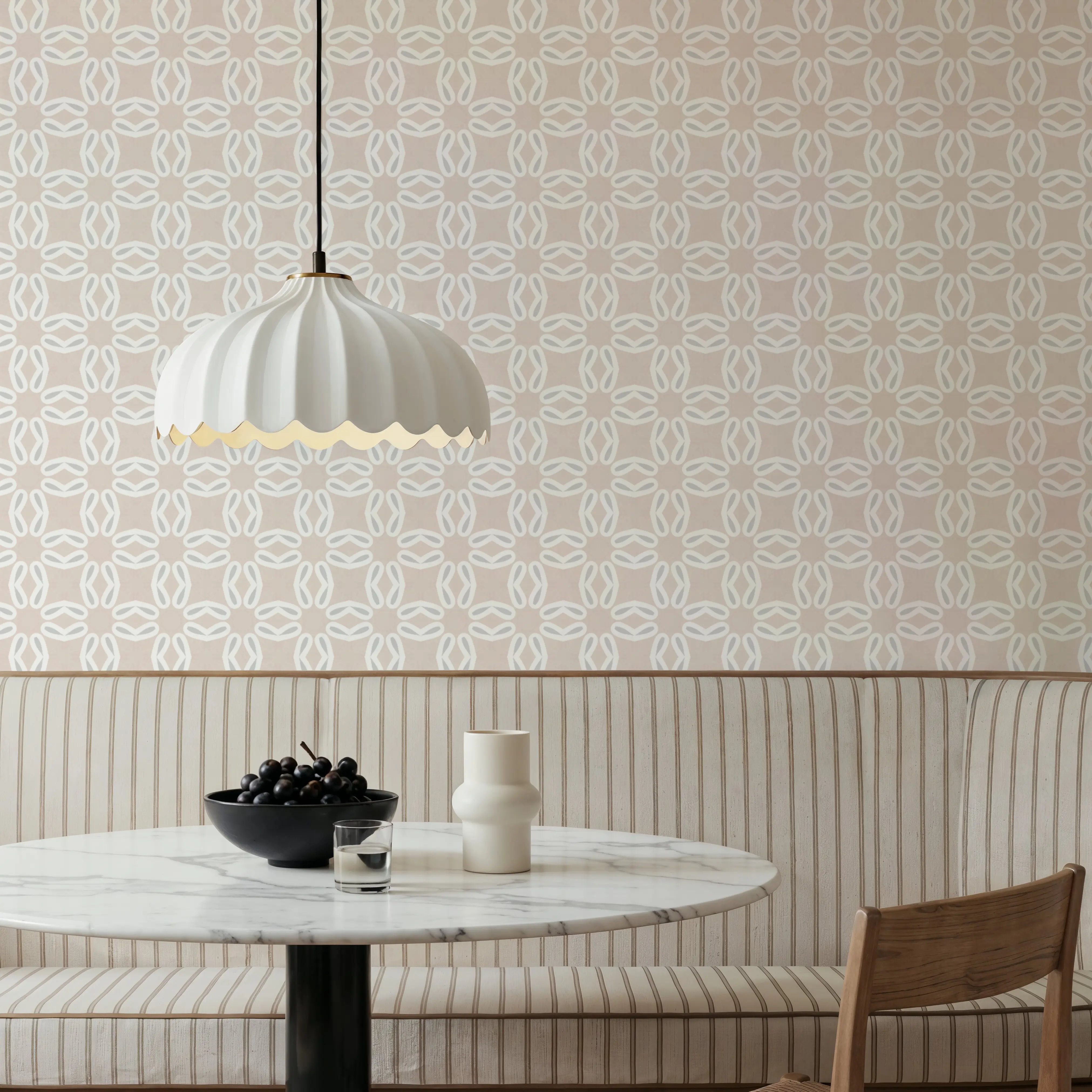 Wallpaper - Zelij Almost Hearts - Lines Tiles - Yellow - Hallway staircases - Wallism UK - Peel & Stick or Paste-the-Wall