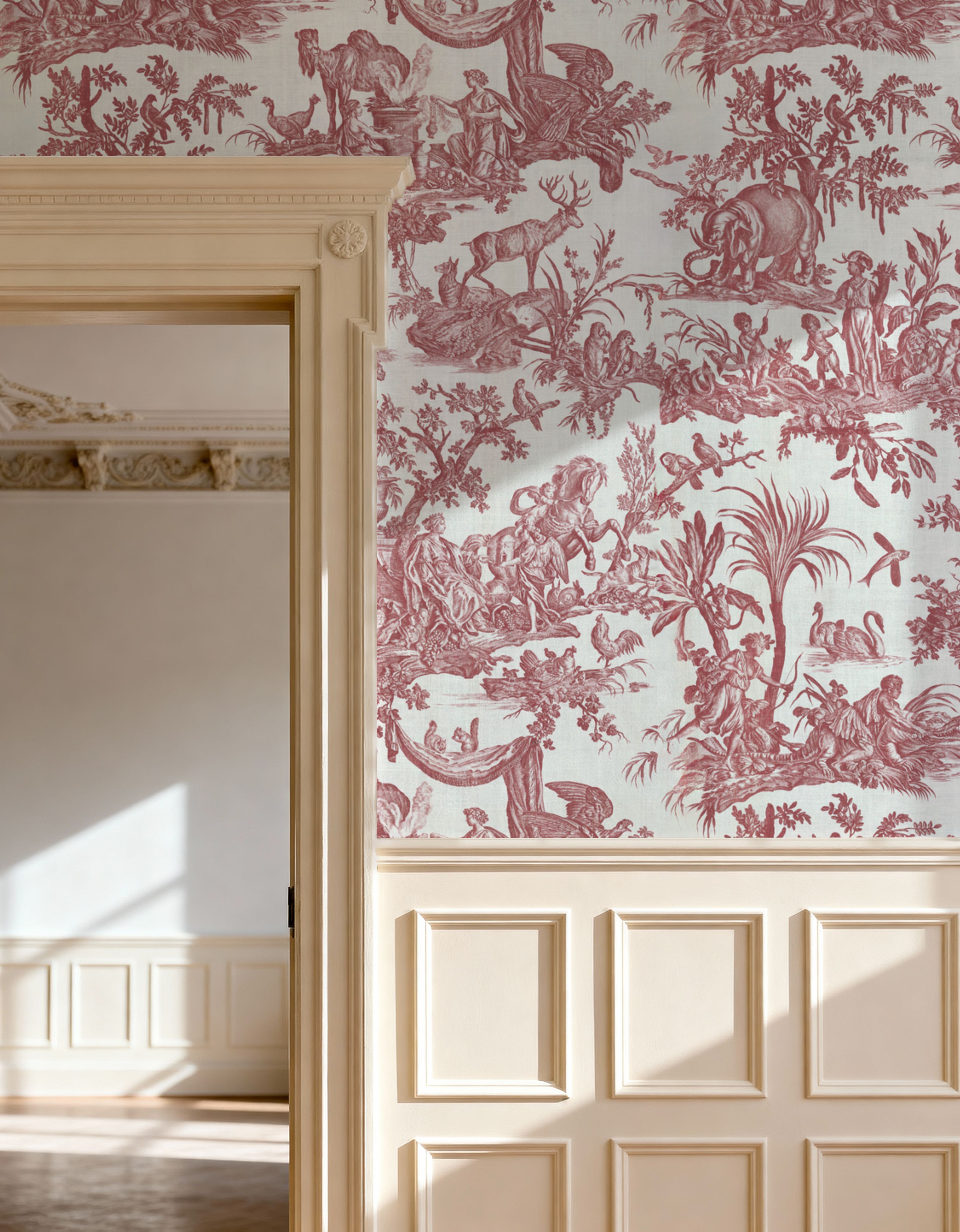 Patinated Linen Toile de Jouy, Brick