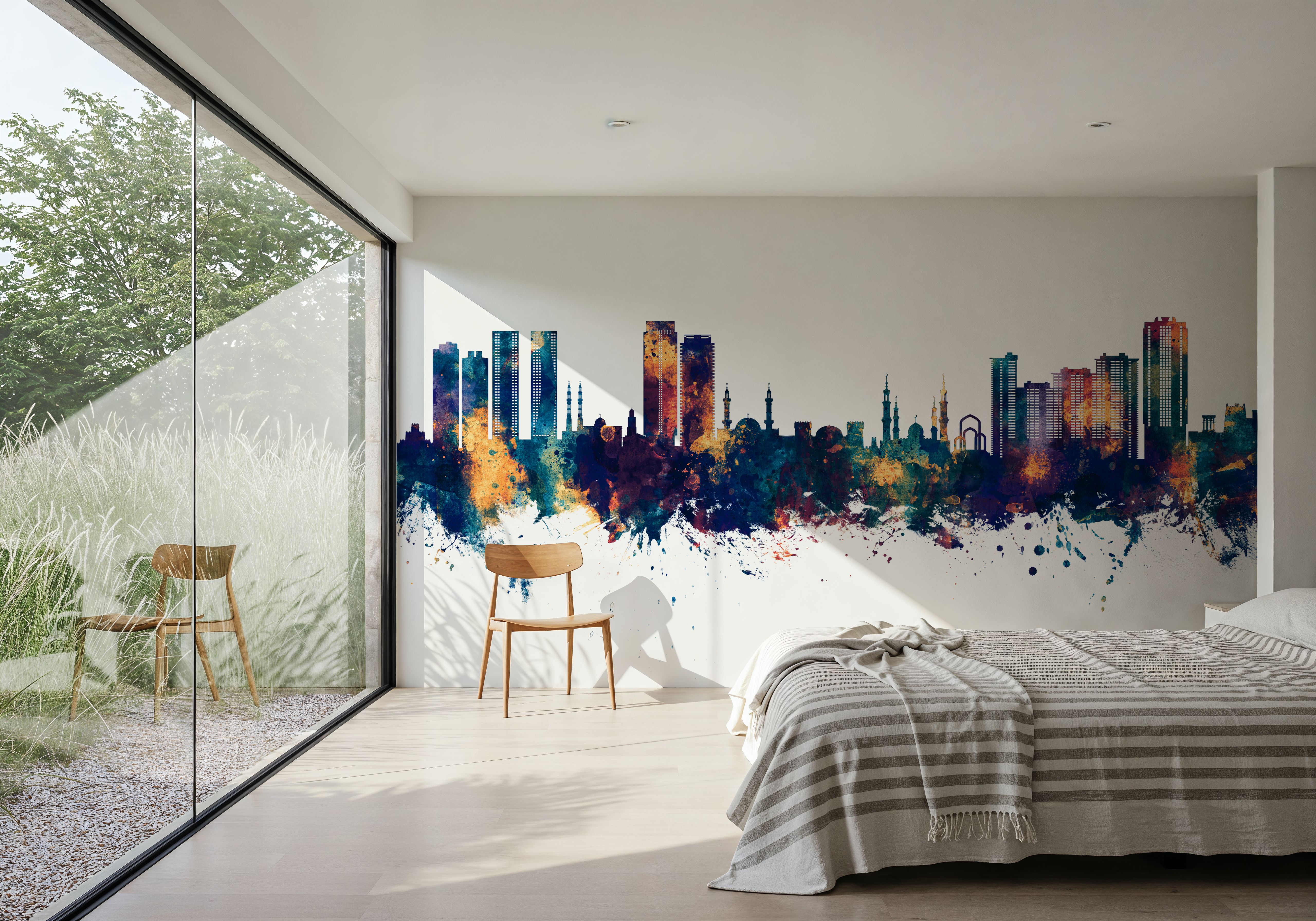 Ajman Skyline Blue & Bronze, Behang