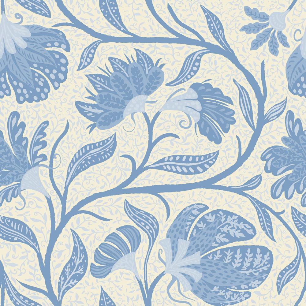Indial Floral, Baby Blue on Cream