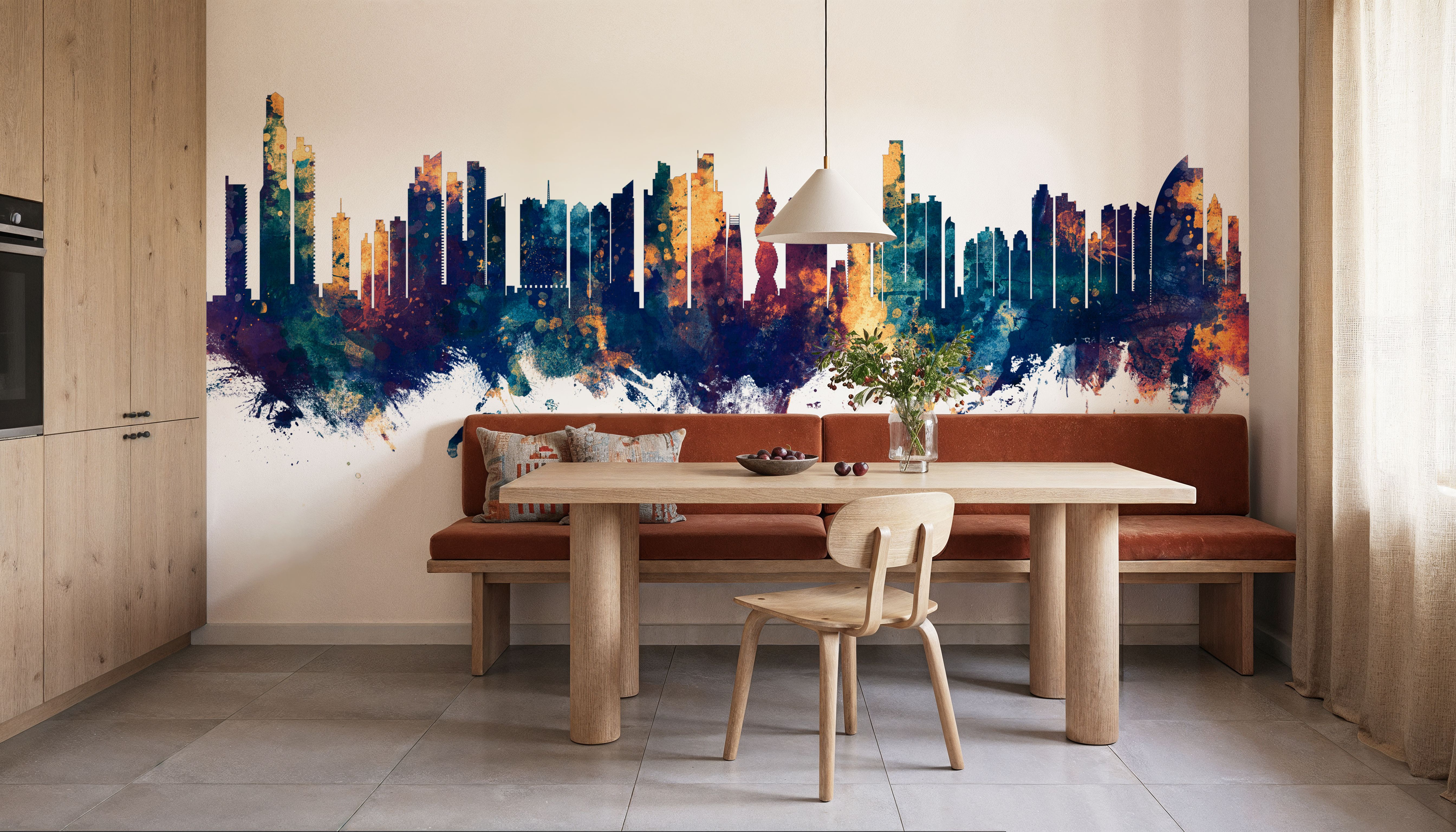 Panama City Skyline Blue & Bronze, Papel pintado