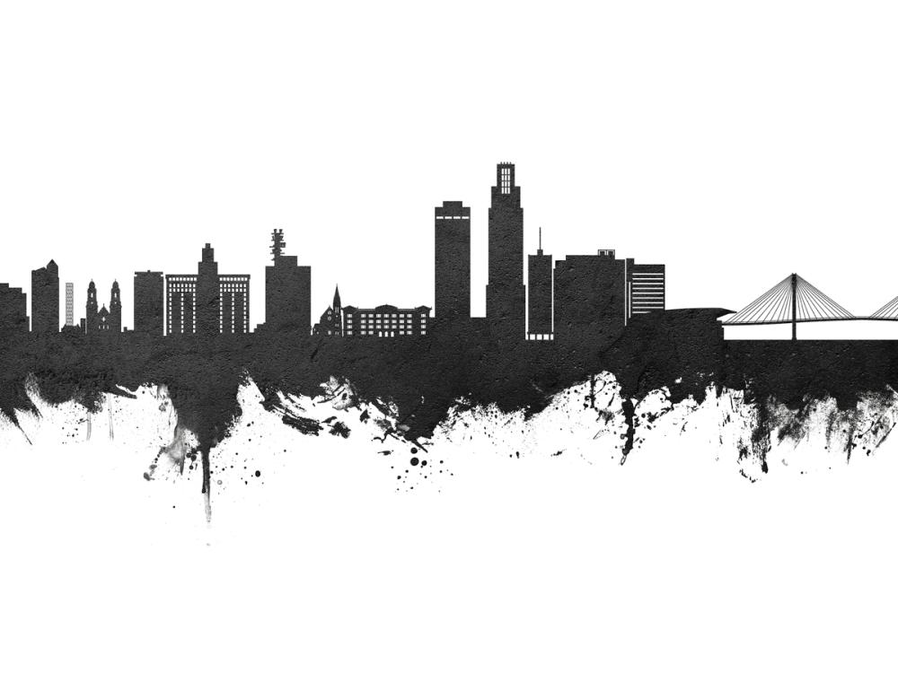 Omaha Nebraska Skyline Black & White