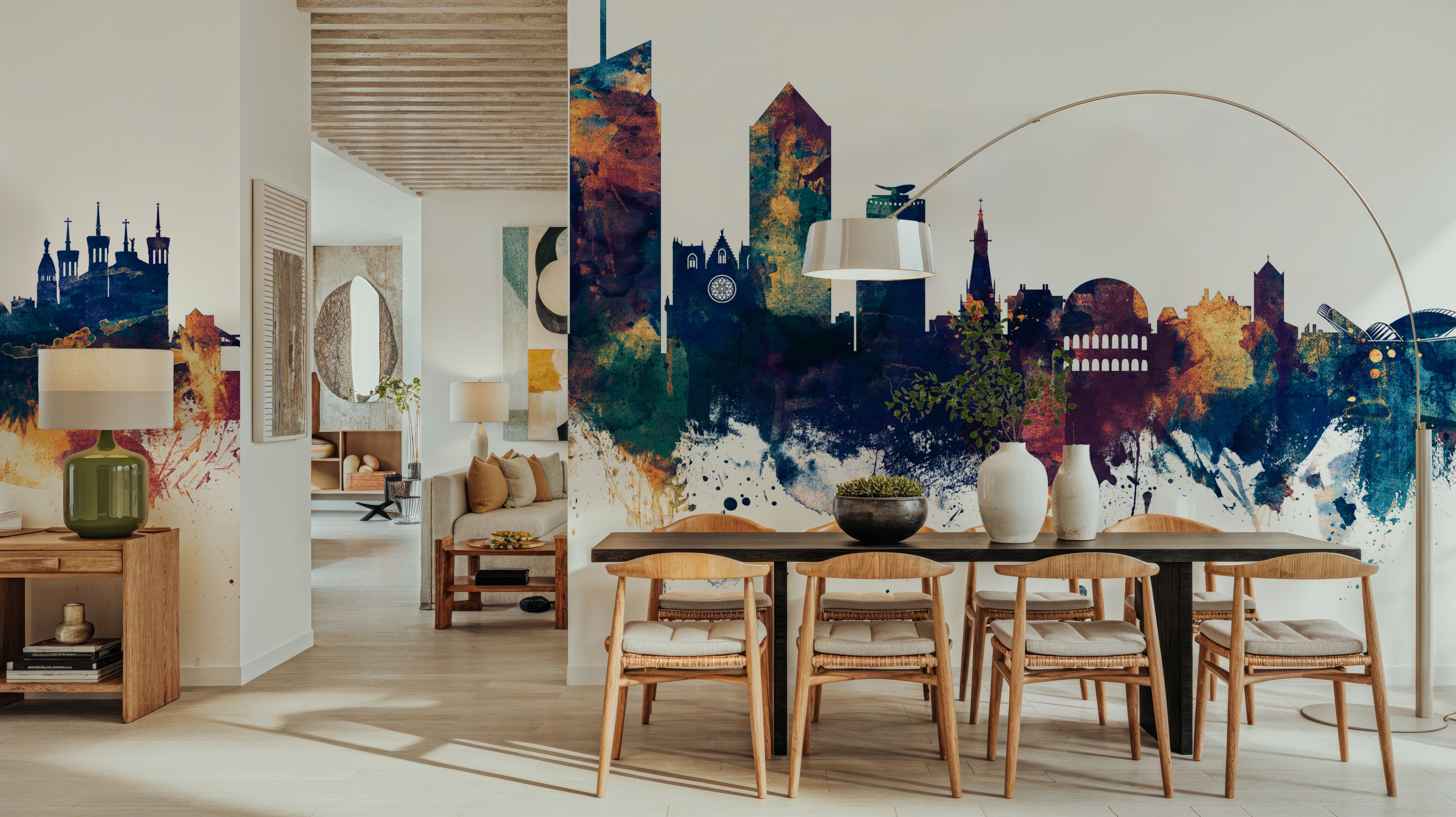 Lyon France Skyline Blue & Bronze