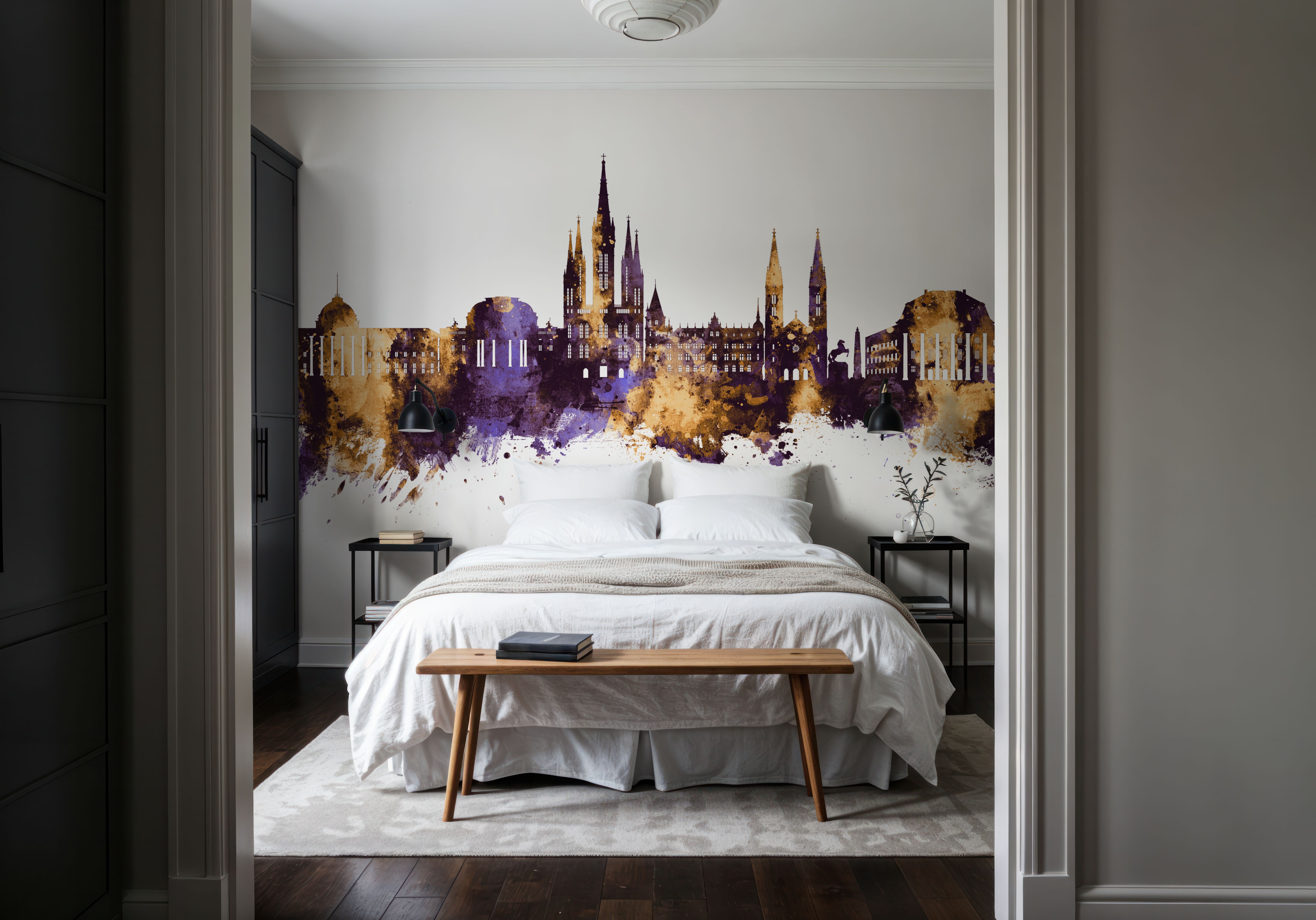 Weisbaden Germany Skyline Purple & Gold