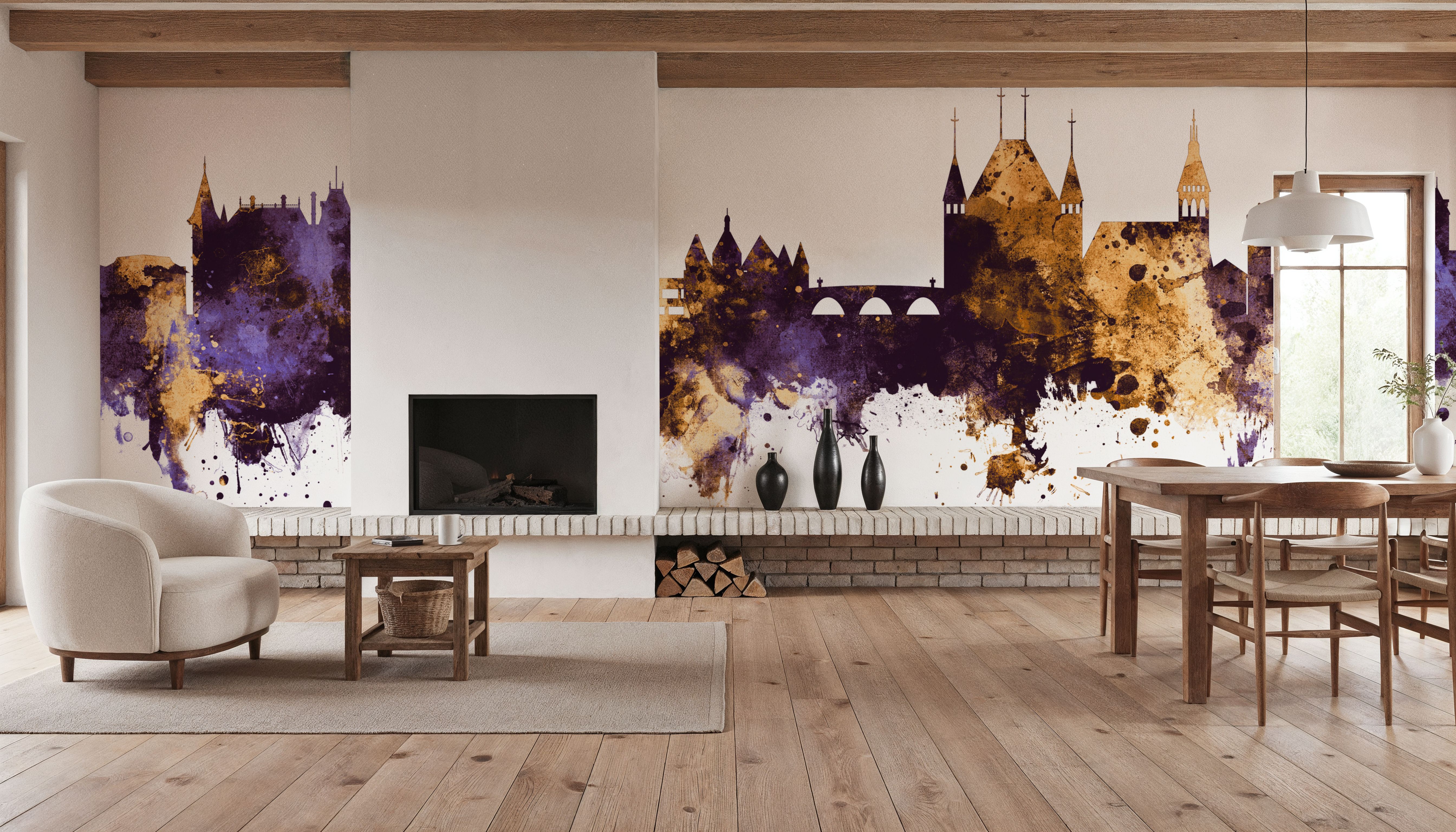 Thun Switzerland Skyline Purple & Gold