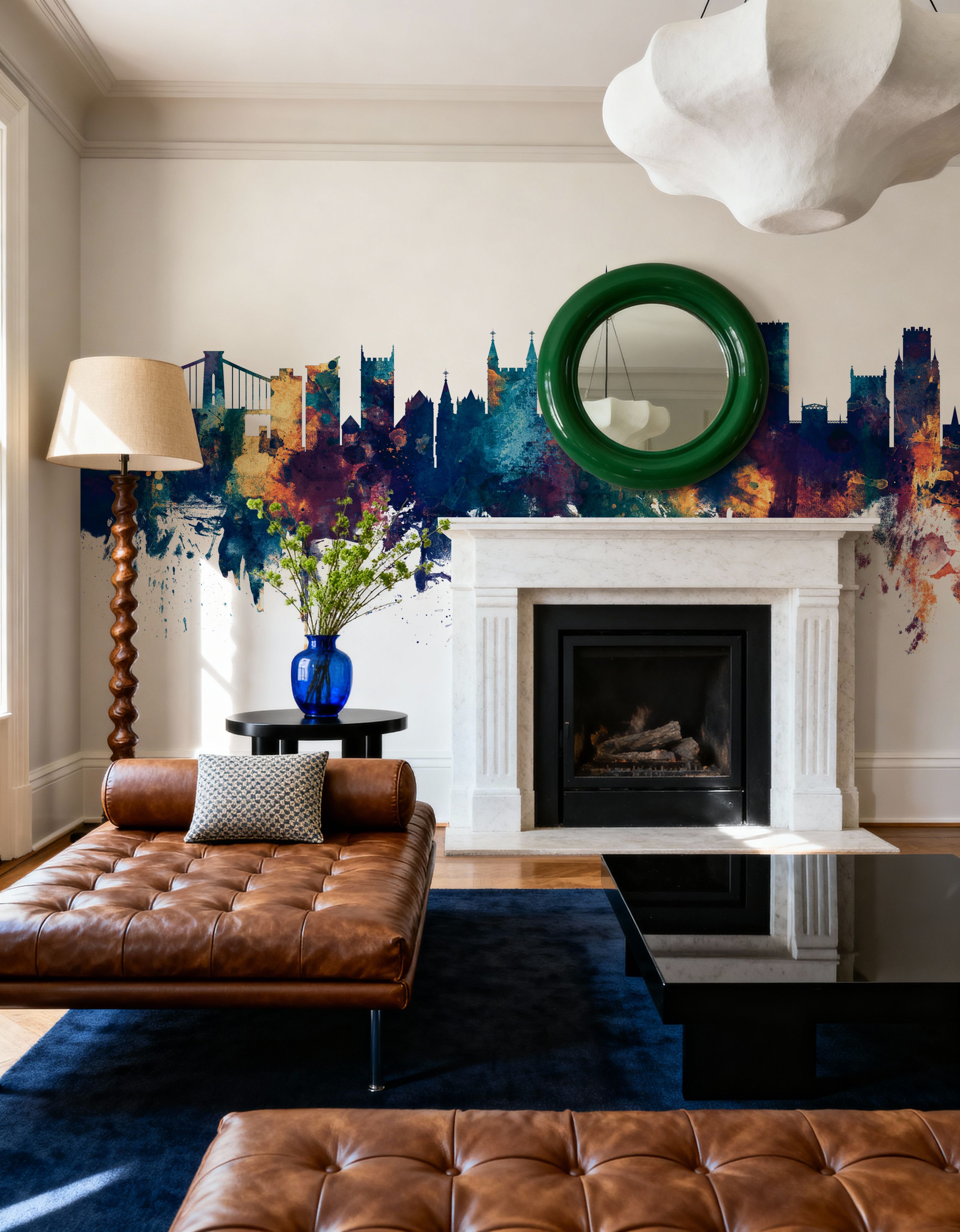 Wall Mural - Bristol England Skyline Blue & Bronze - Abstract mural wallpaper - Hallway staircases - Wallism US - Premium, Textured or Peel & Stick