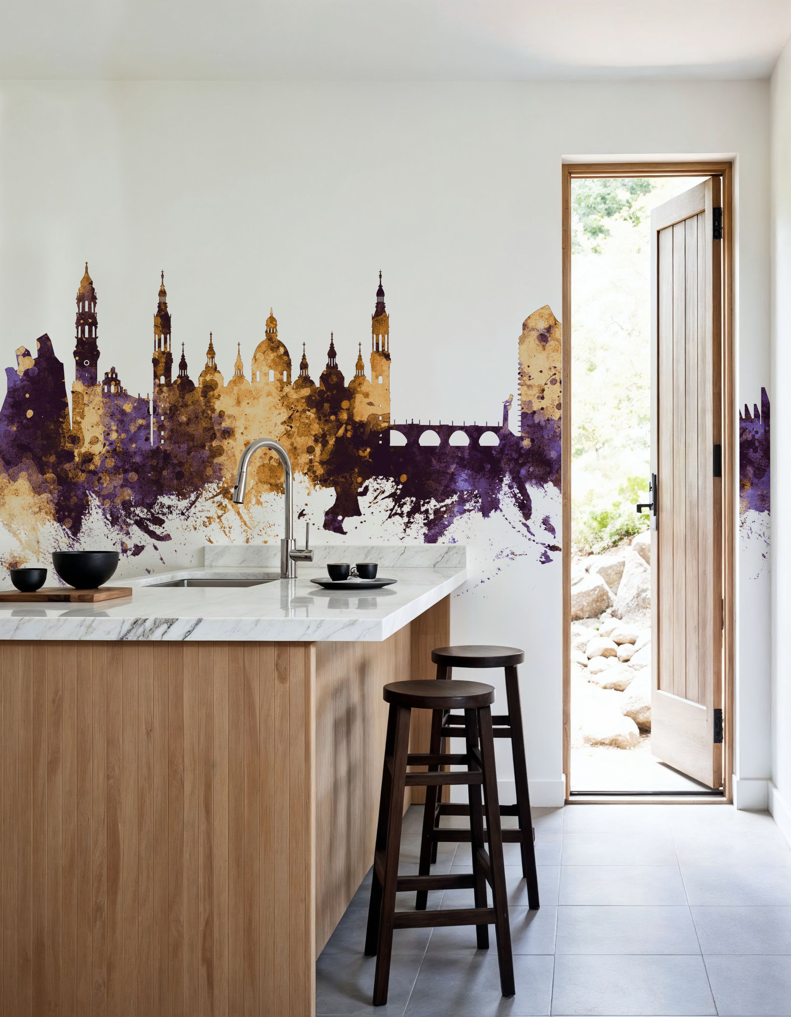 Zaragoza Spain Skyline Purple & Gold