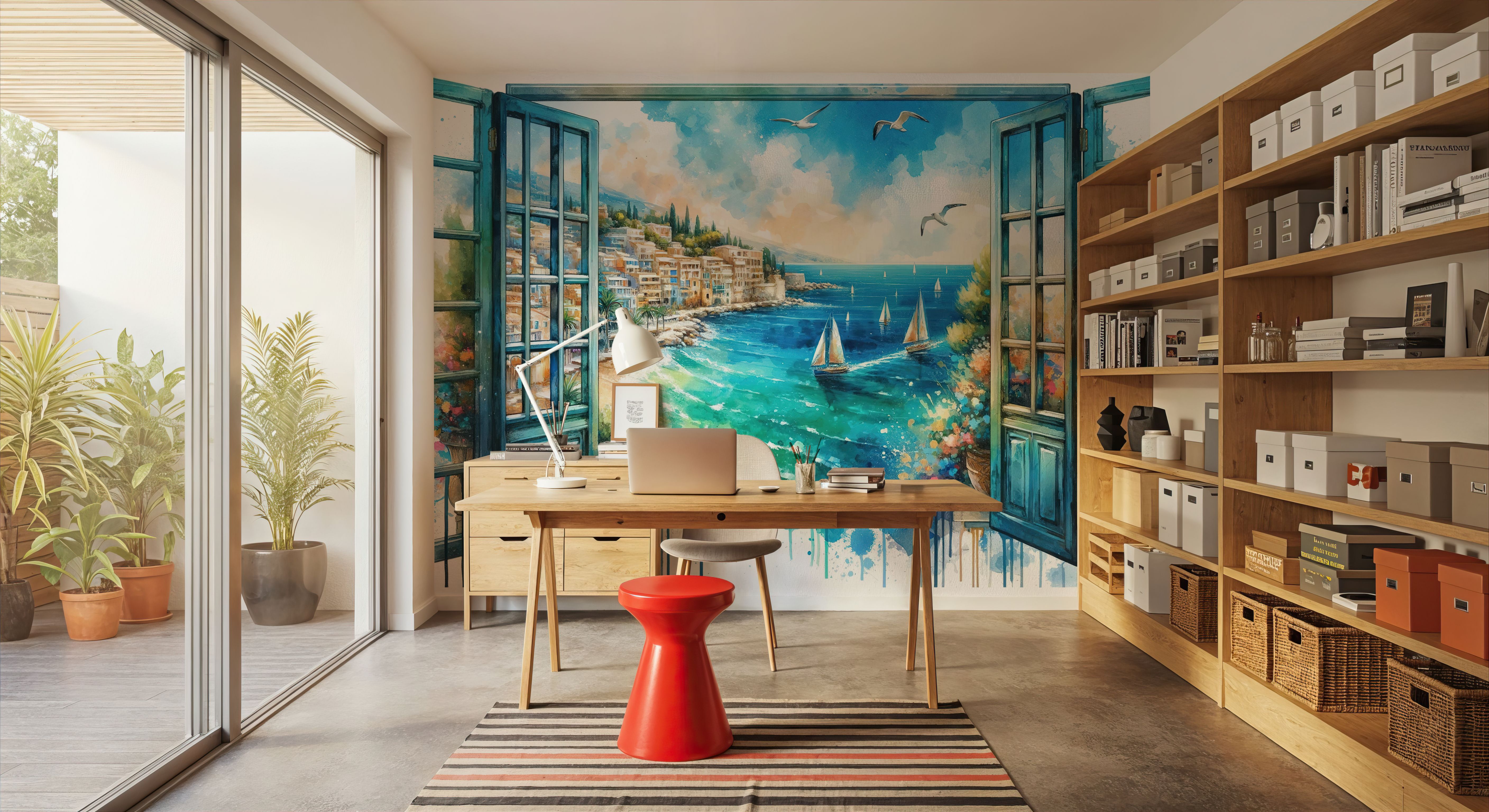 Mediterranean Coastline through Open Window