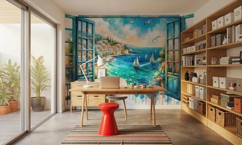 Mediterranean Coastline through Open Window