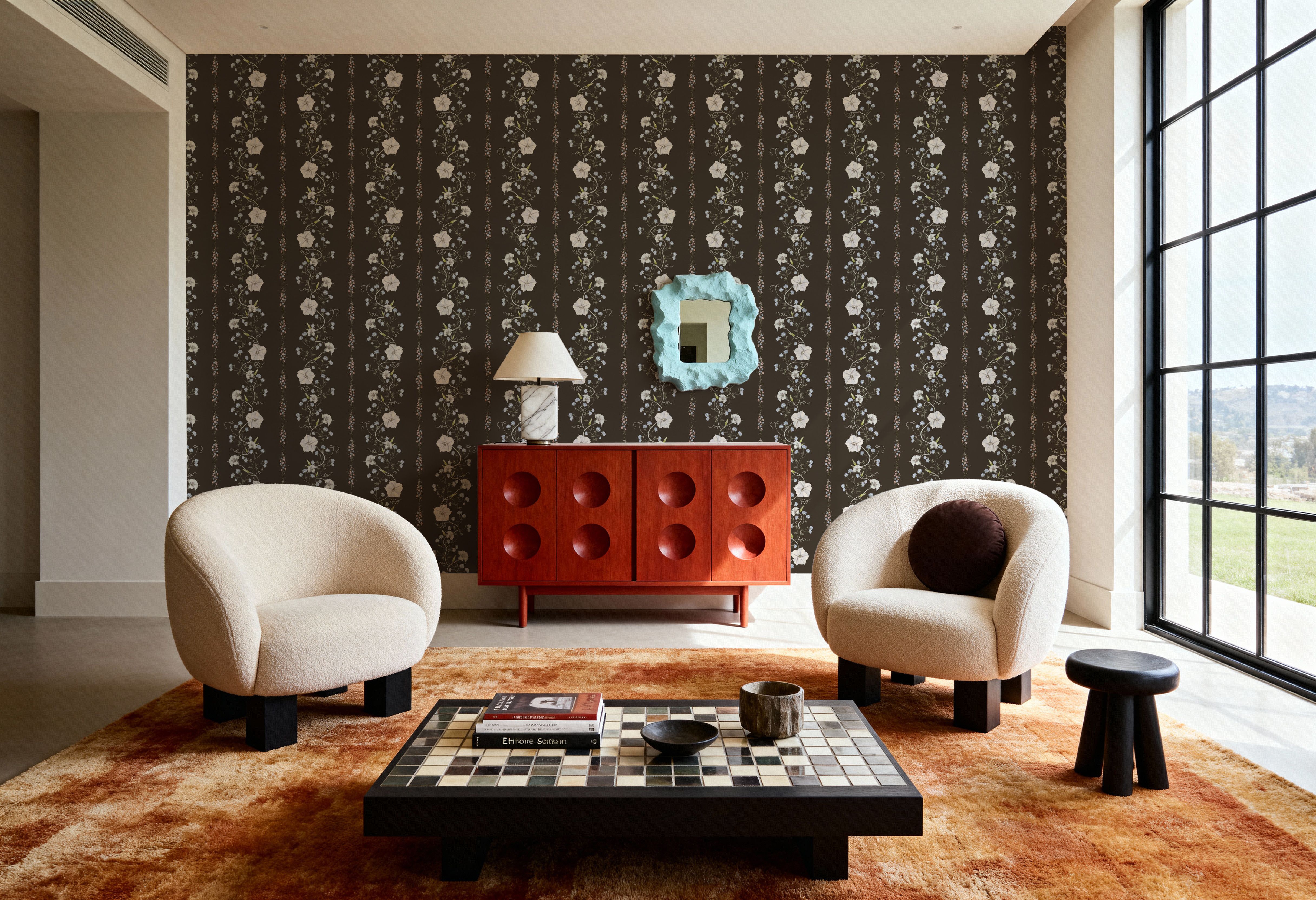 Trailing Flower Stripe, Walnut, Tapet