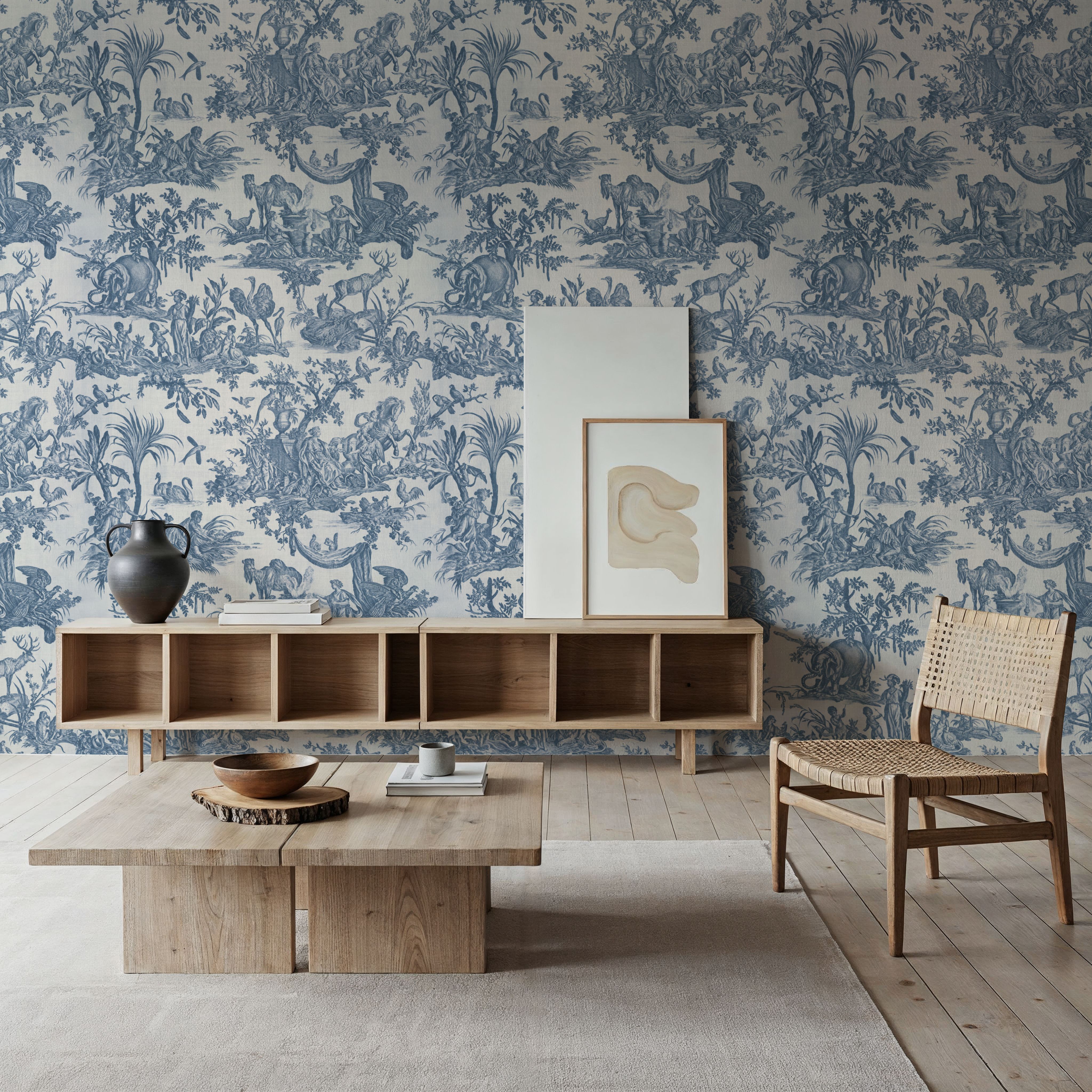 Patinated Linen Toile de Jouy, Navy