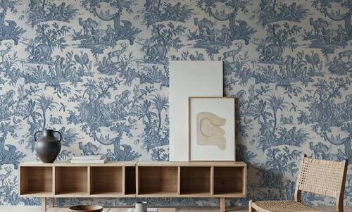 Patinated Linen Toile de Jouy, Navy