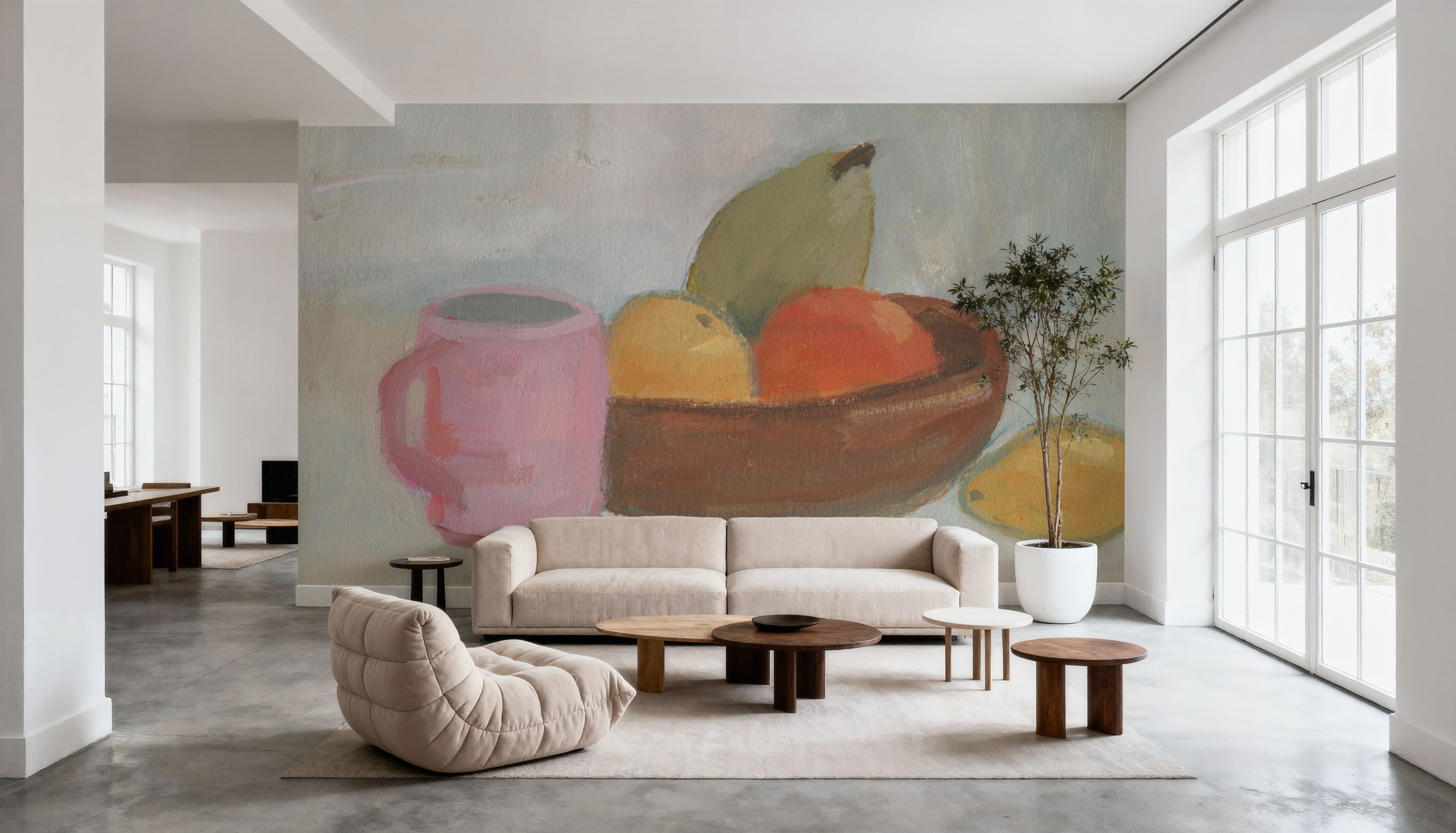 Pink Cup with Wooden Bowl