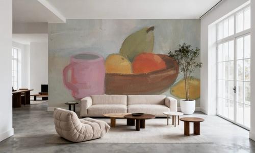 Pink Cup with Wooden Bowl