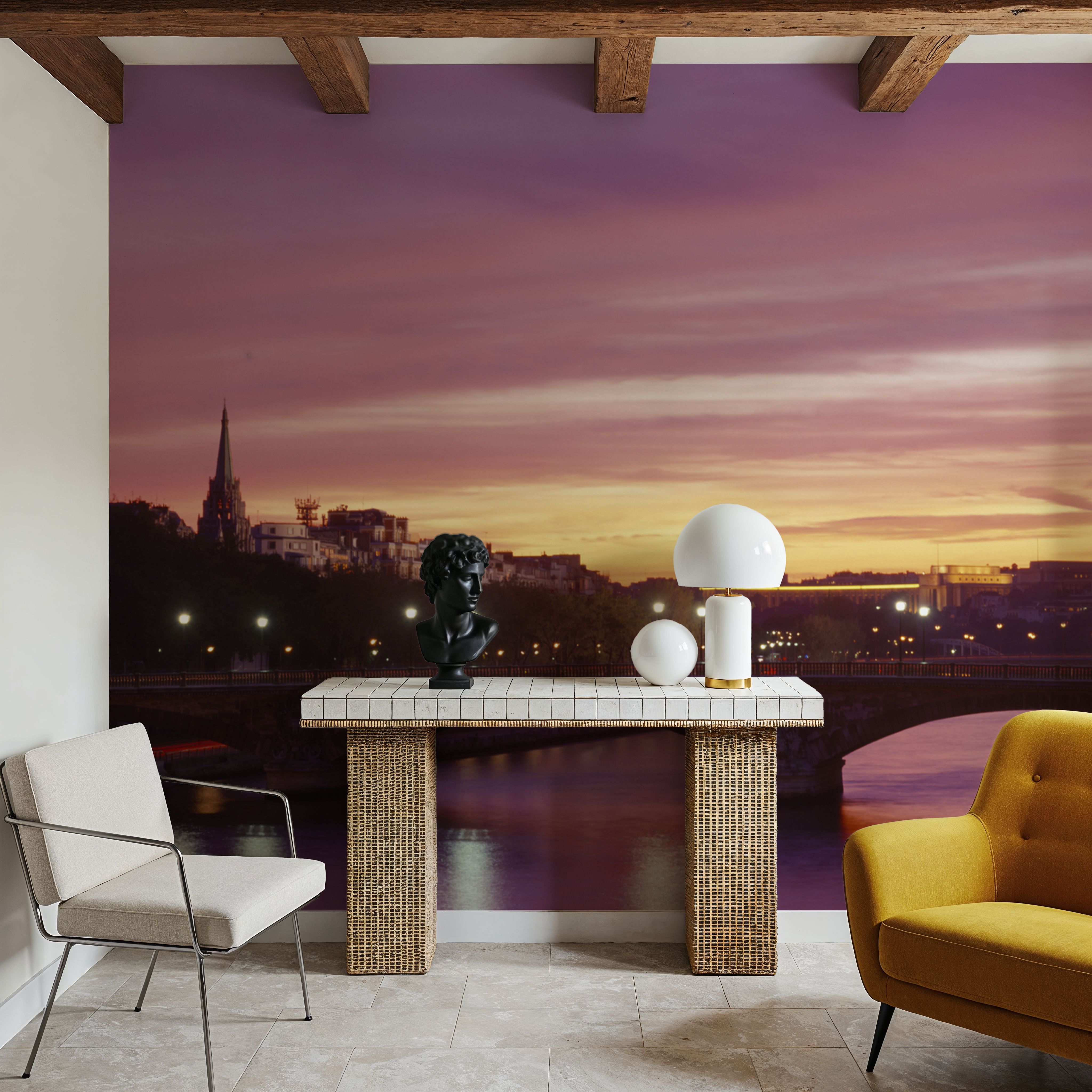 Wall Mural - Twilight Riverside Reflections - Dining Room - Wallism US - Premium, Textured or Peel & Stick