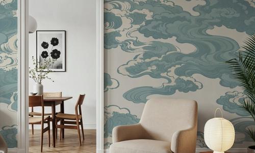 Ukiyo-e Clouds, Soft Teal