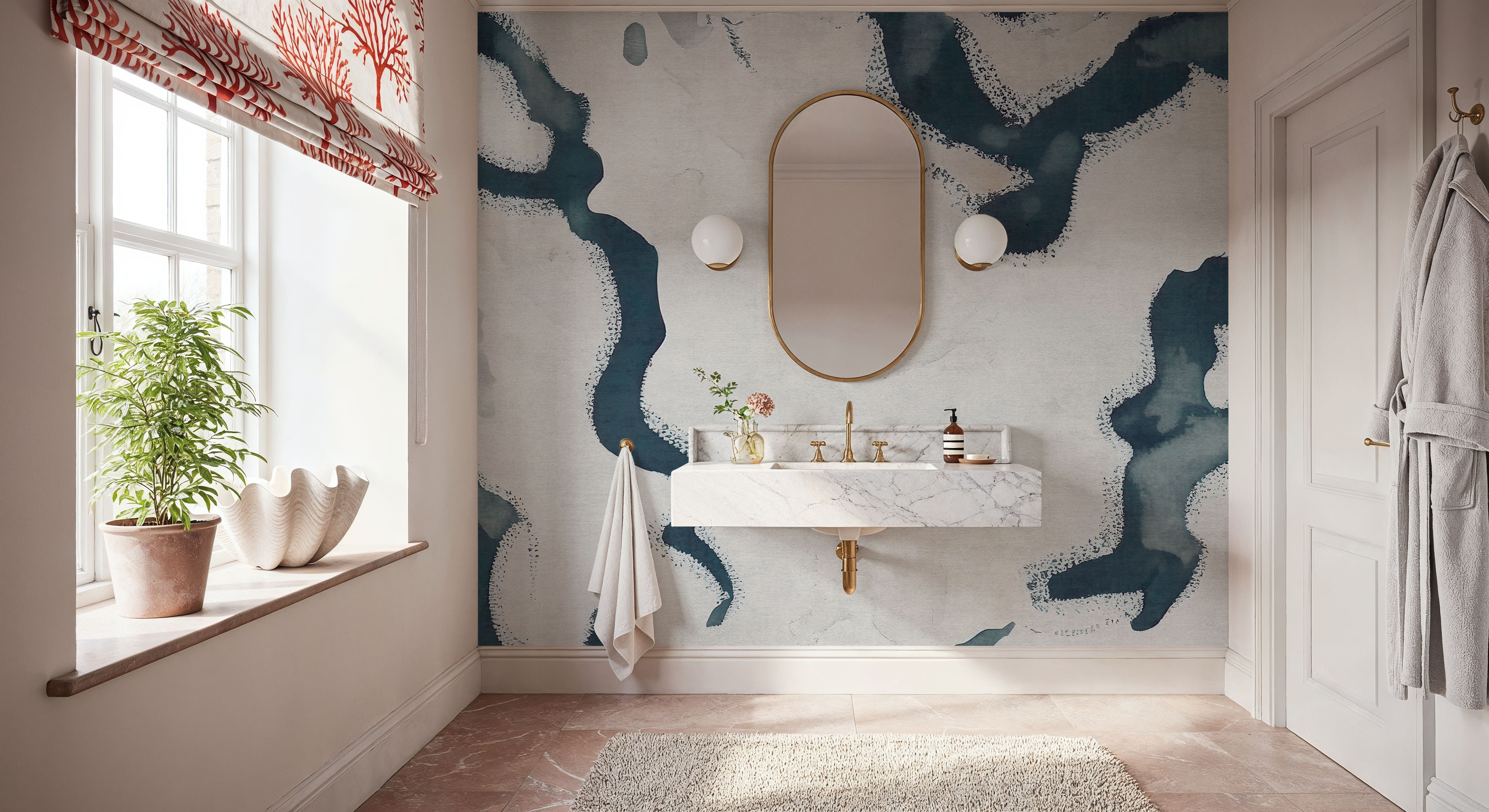 Abstract River Marks, Dark Teal, Wallpaper