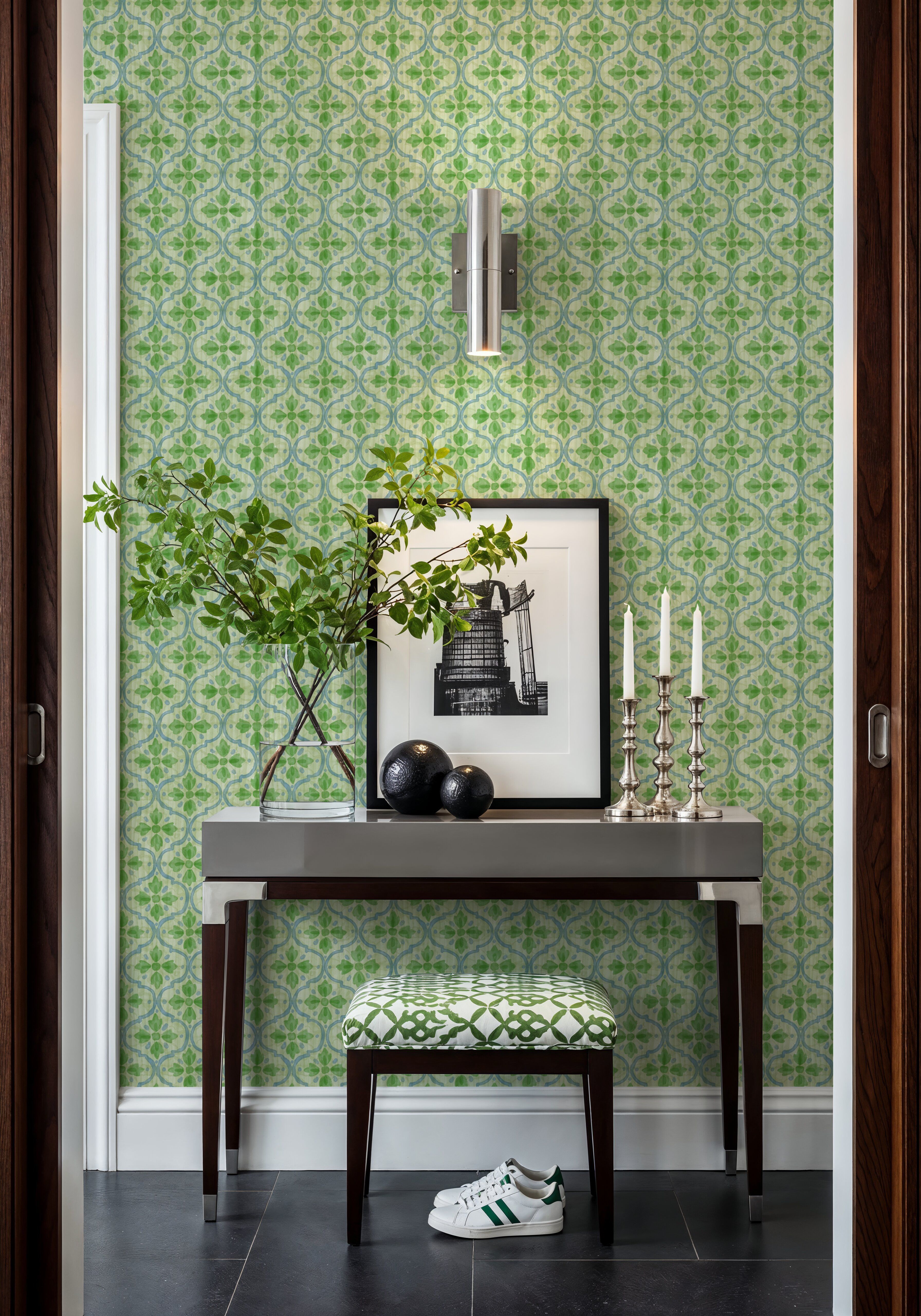 Quatrefoil Watercolor Trellis, Fresh Green
