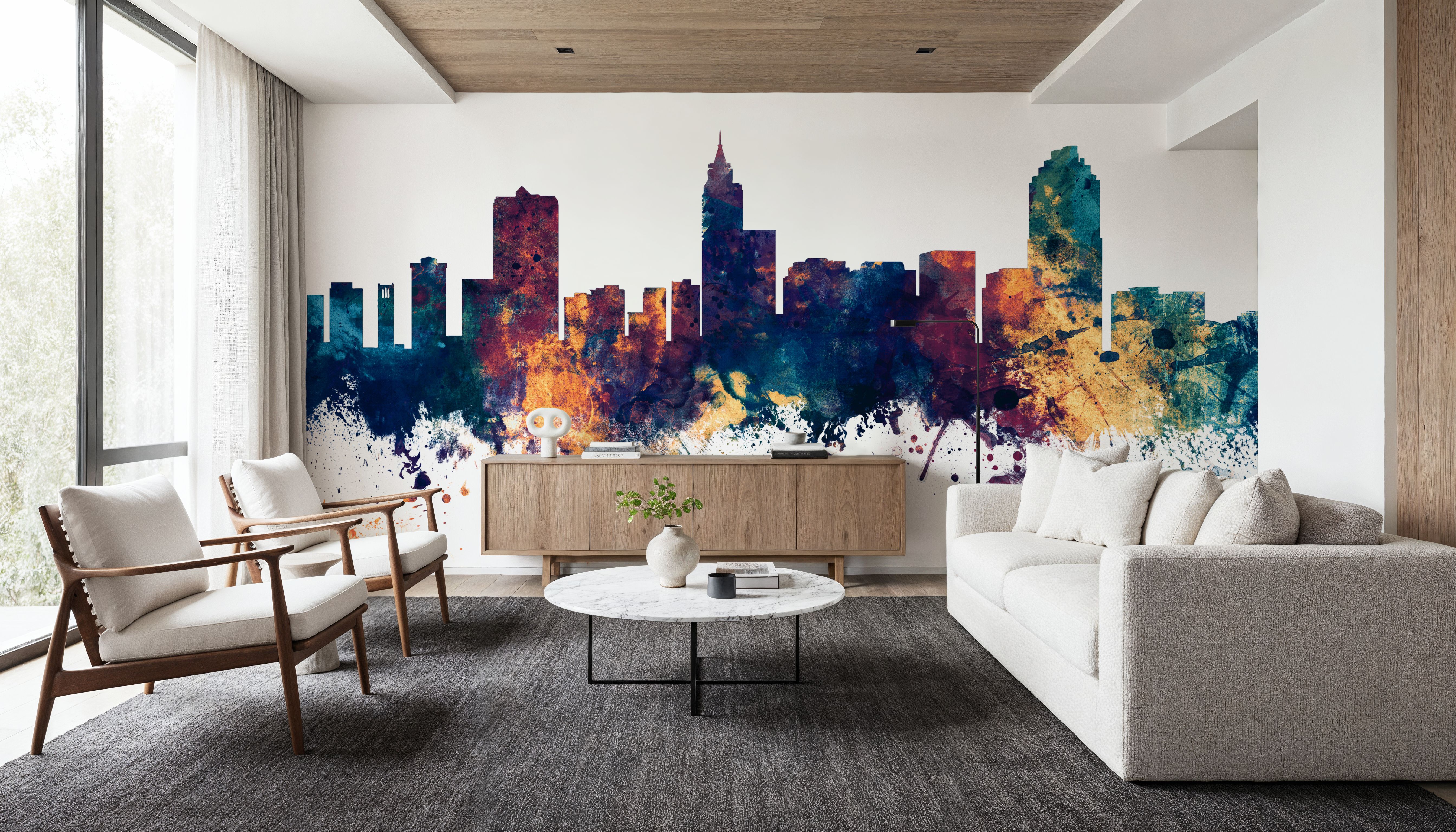 Raleigh North Carolina Skyline Blue & Bronze, Wallpaper