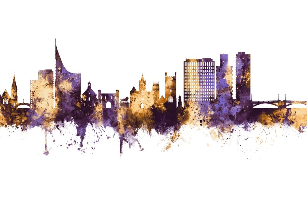 Reading England Skyline Purple & Gold