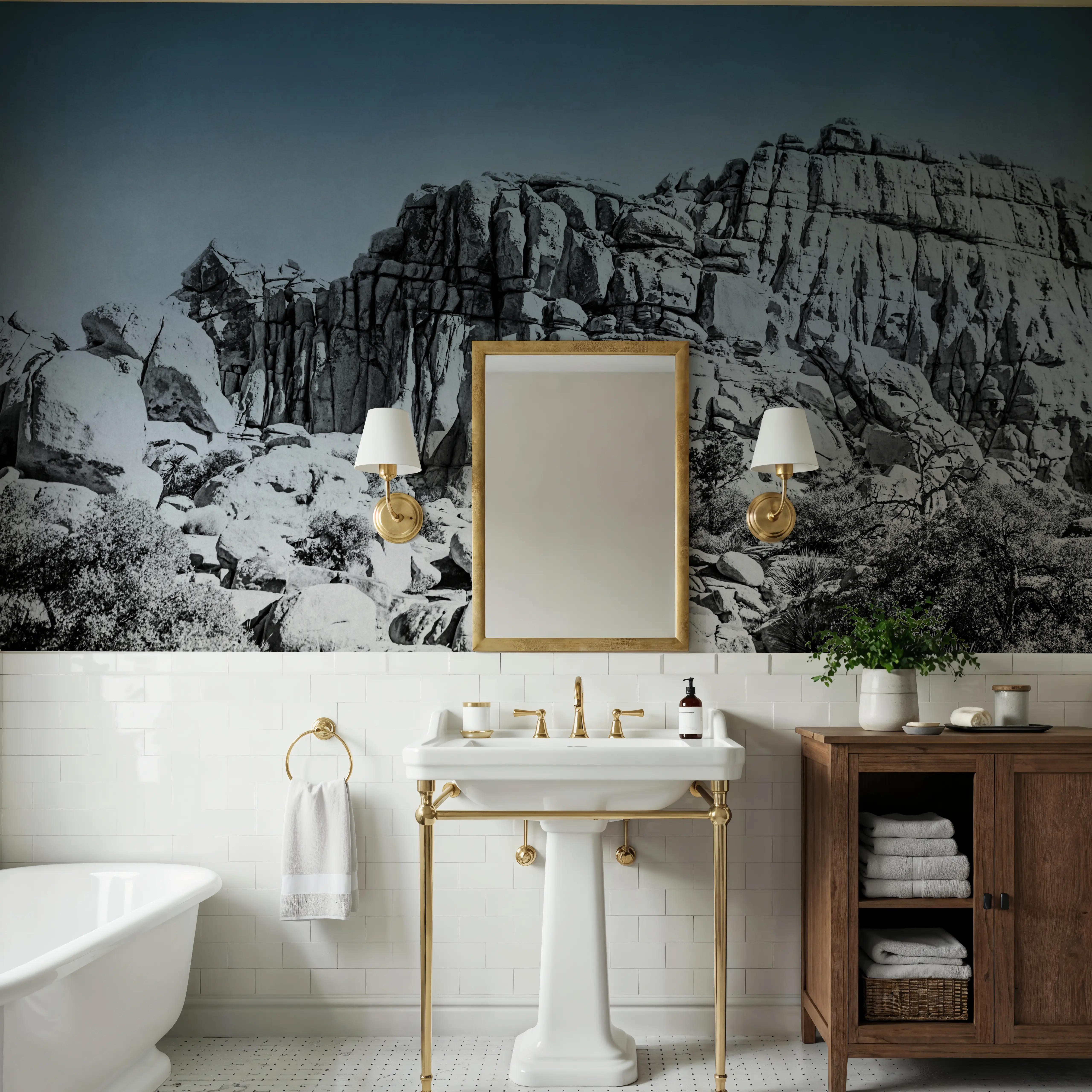 Wall Mural - Ombre Adventure VI - Desert Landscapes mural wallpaper - Blue - Hallway staircases - Wallism UK - Peel & Stick or Paste-the-Wall