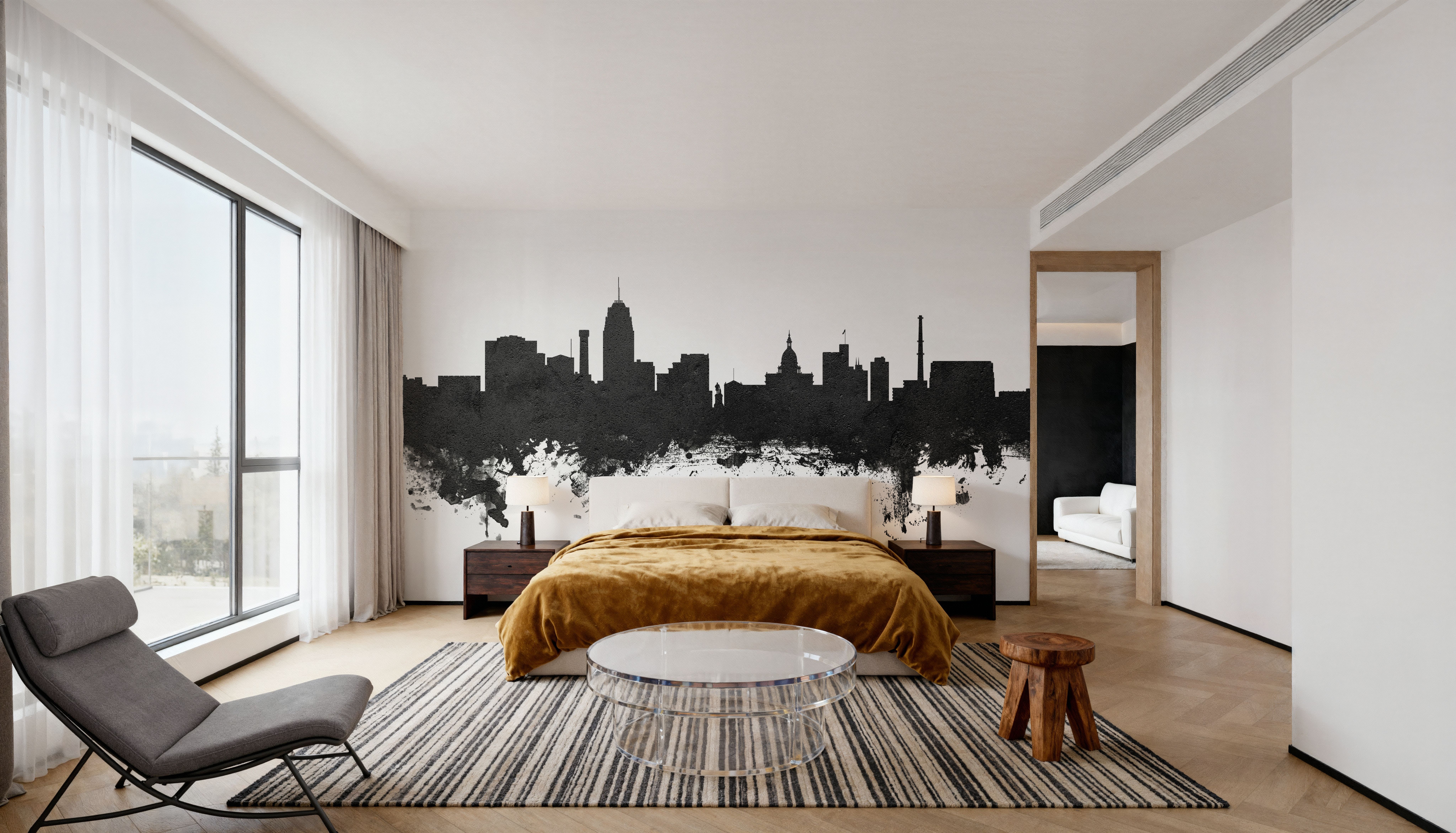 Lansing Michigan Skyline Black & White