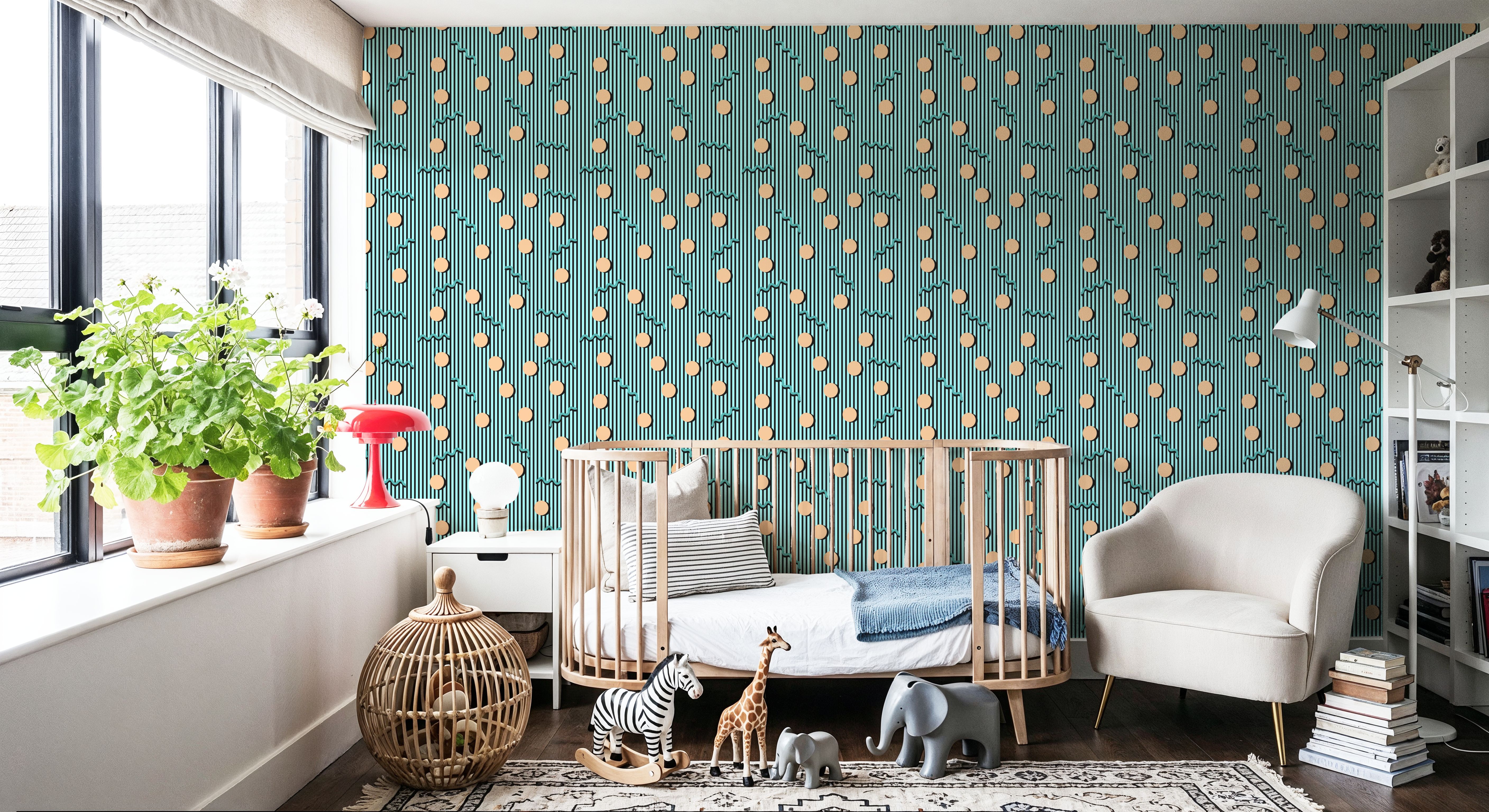 Memphis Dots & Stripes, Cyan