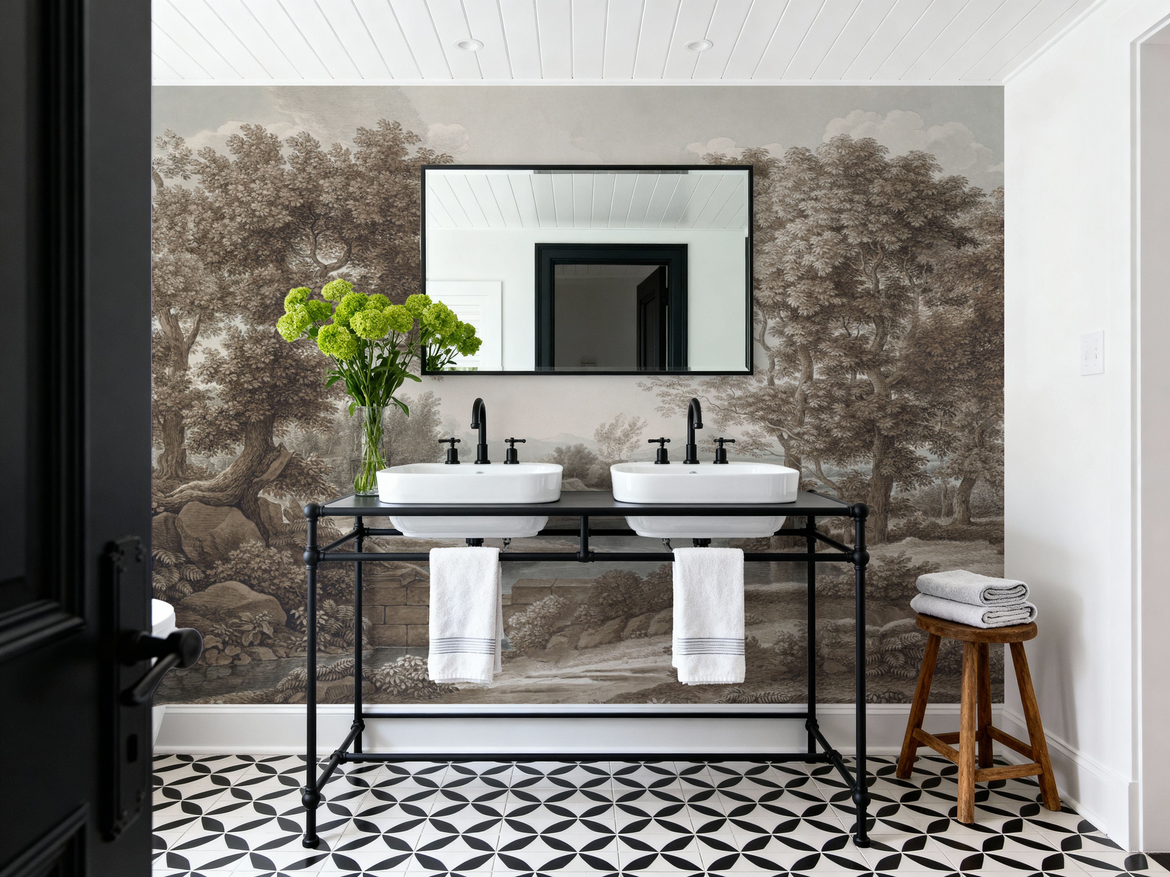 Riverbank Oak Landscape, Vintage