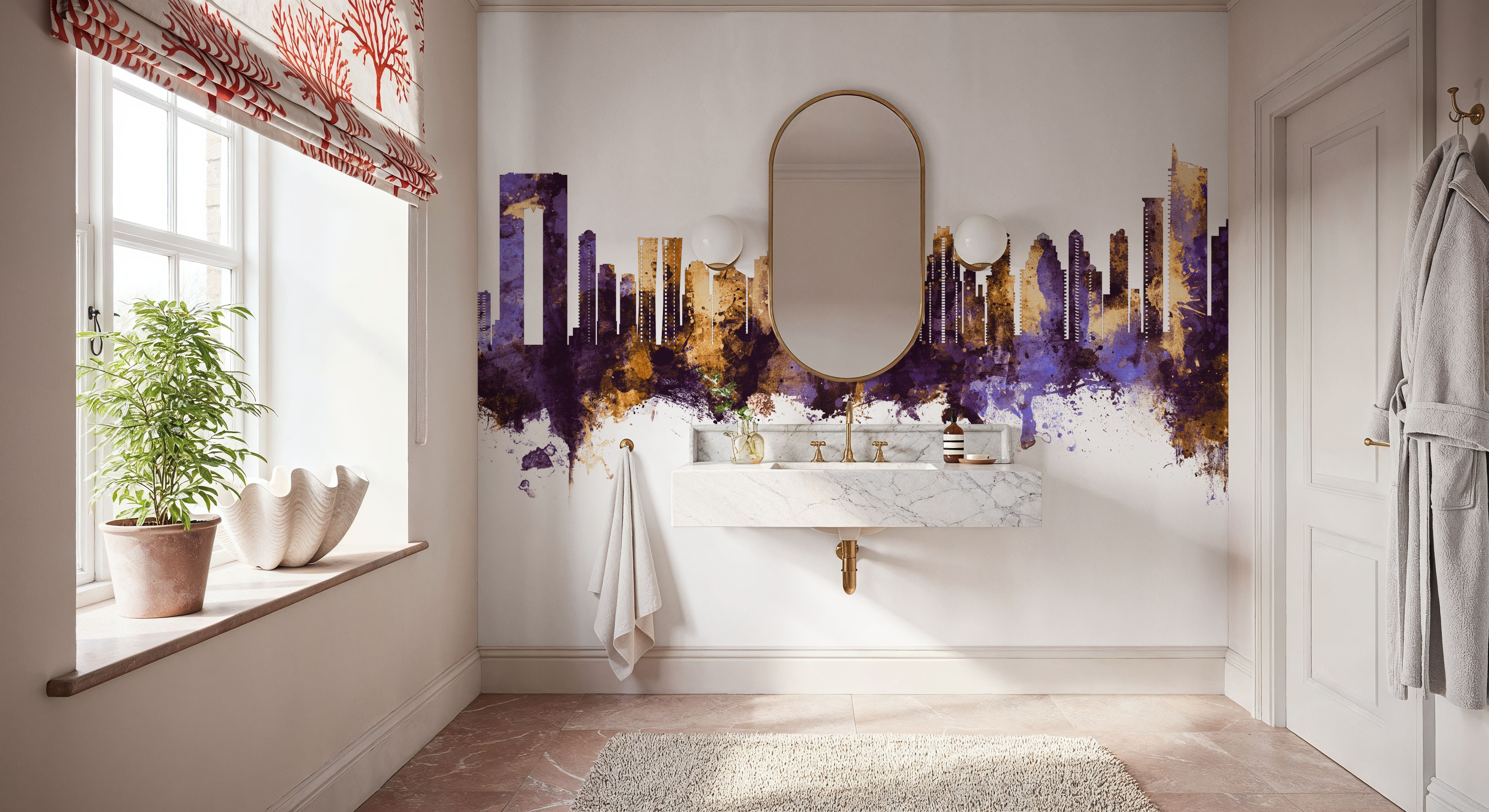 Benidorm Spain Skyline Purple & Gold, Papier peint