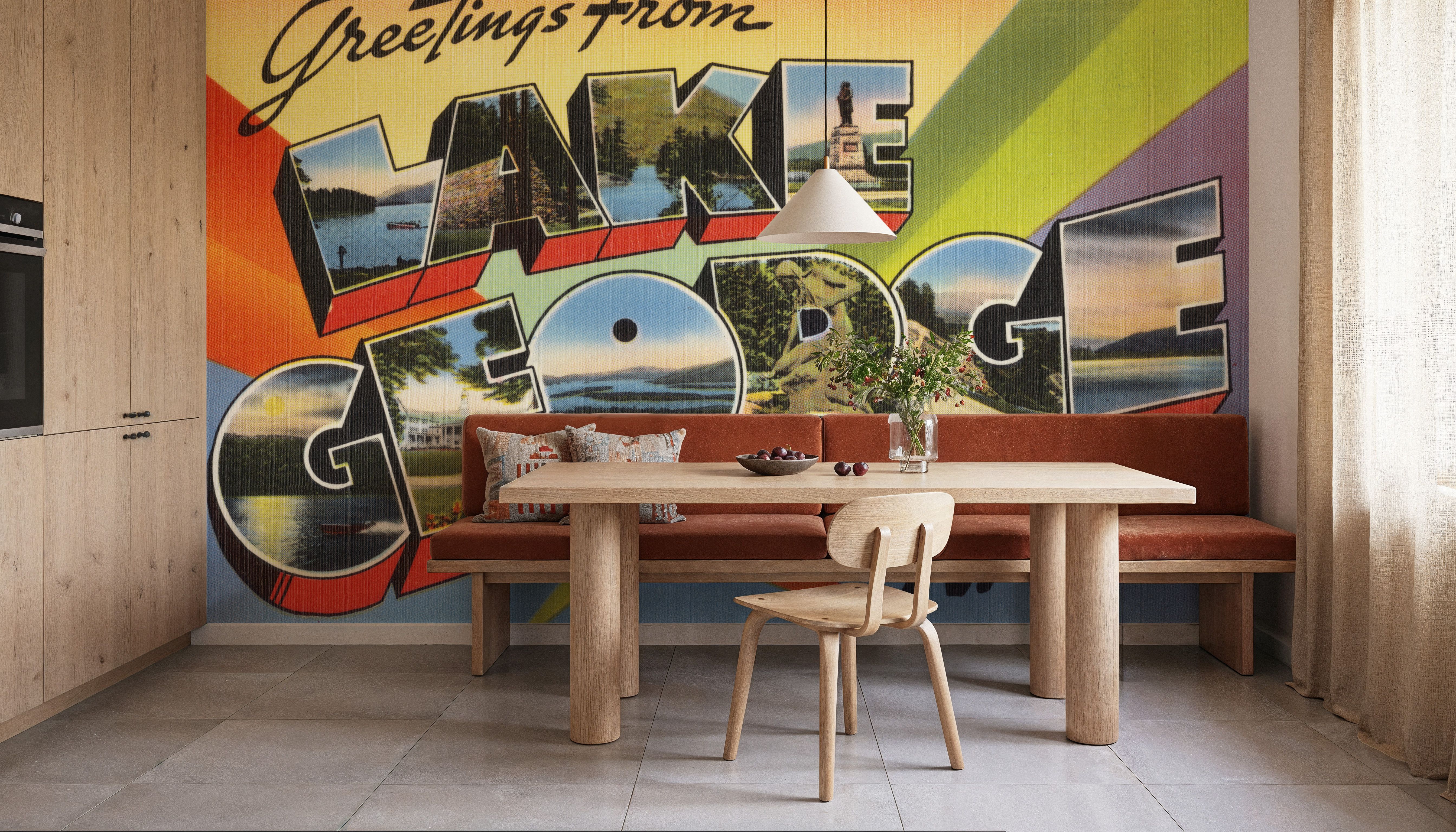 Greetings from Lake George - Screenprint Postcard, Papel pintado