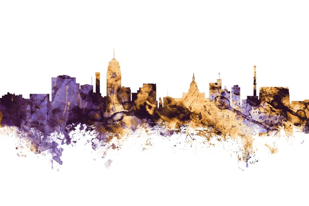 Lansing Michigan Skyline Purple & Gold