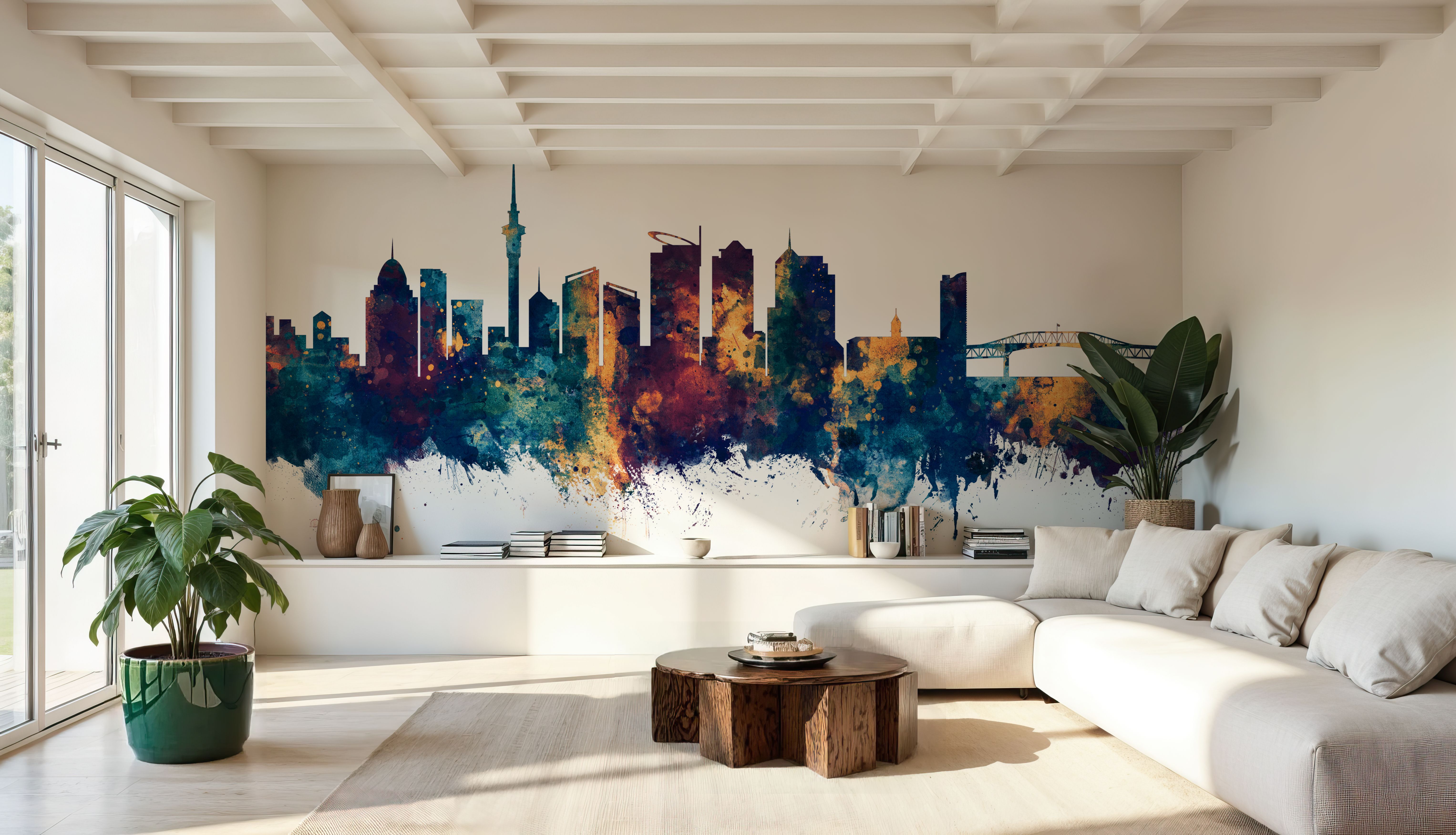 Auckland New Zeeland Skyline Blue & Bronze, Behang