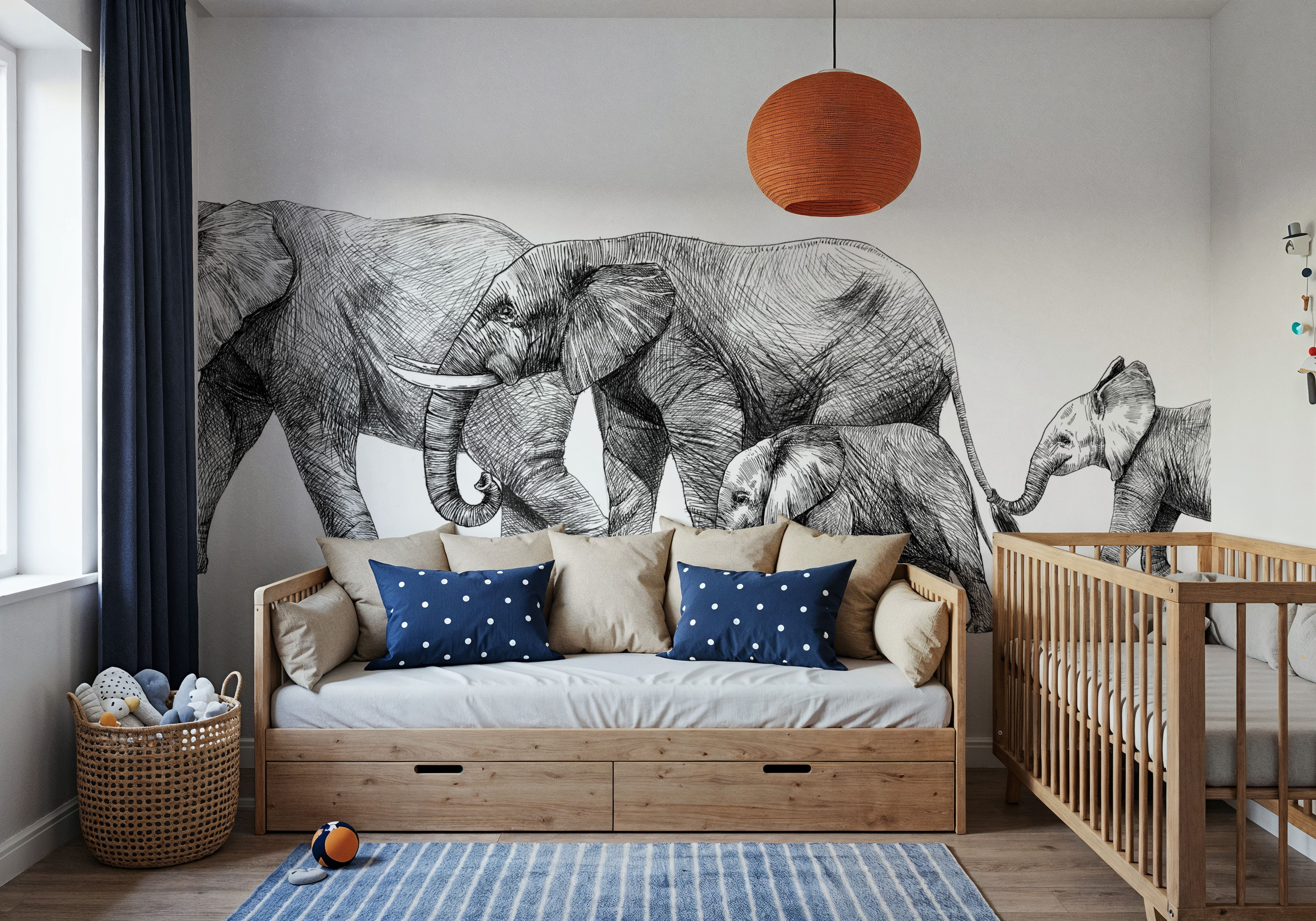Safari Elephants Illustration, Wallpaper