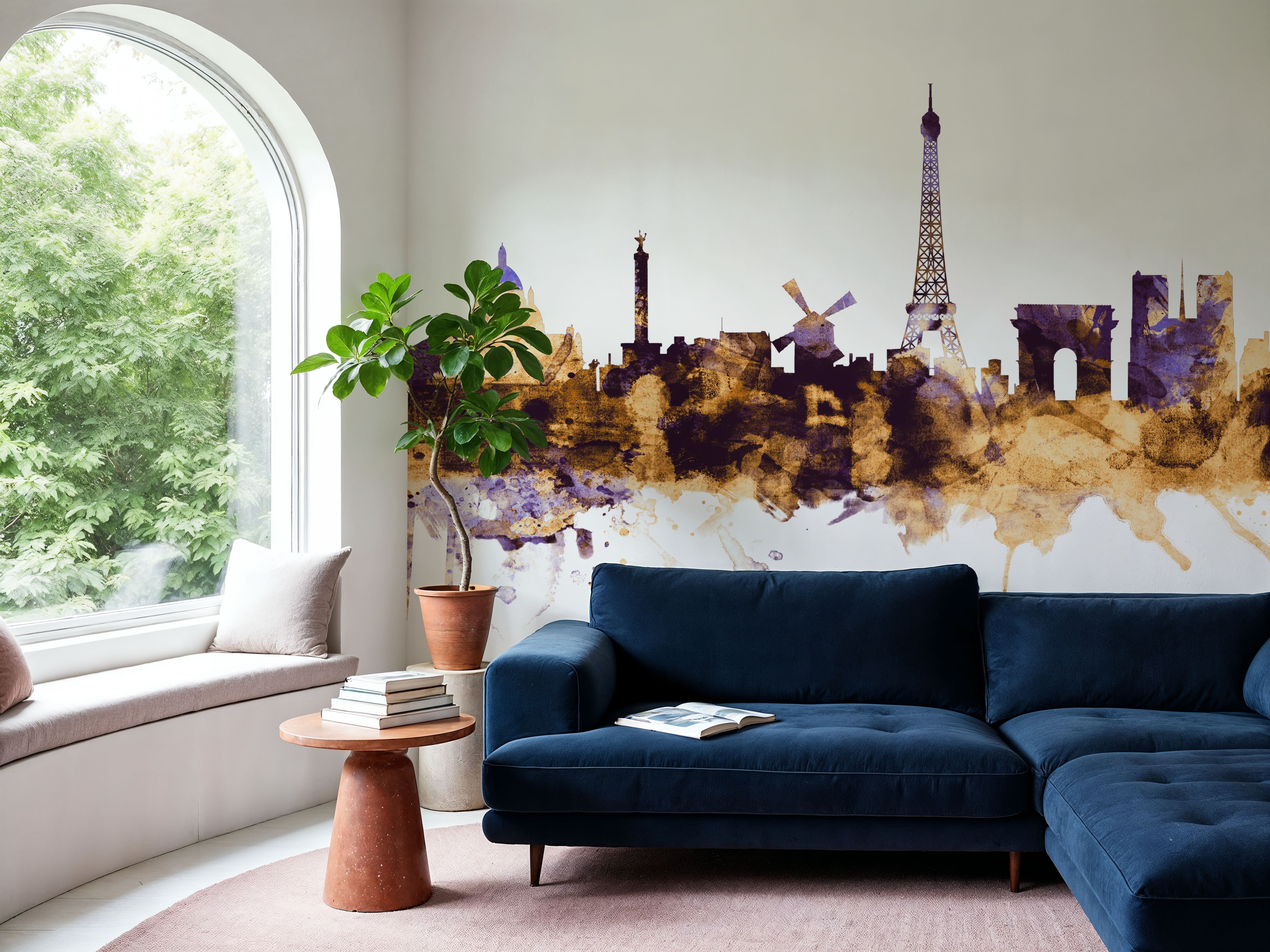 Paris Skyline Purple & Gold