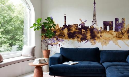 Paris Skyline Purple & Gold