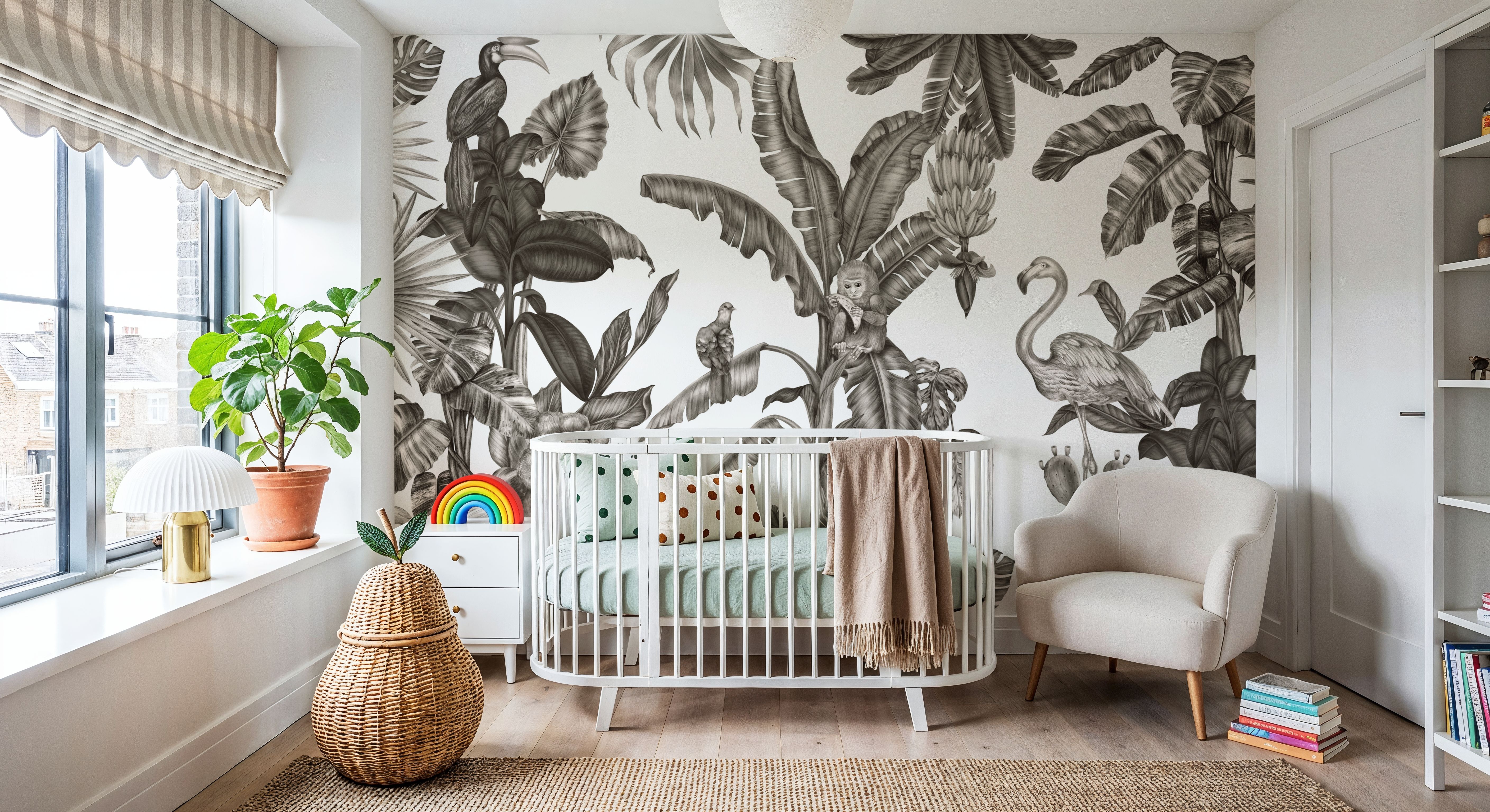 Monkeys With Birds, W&B, Wallpaper