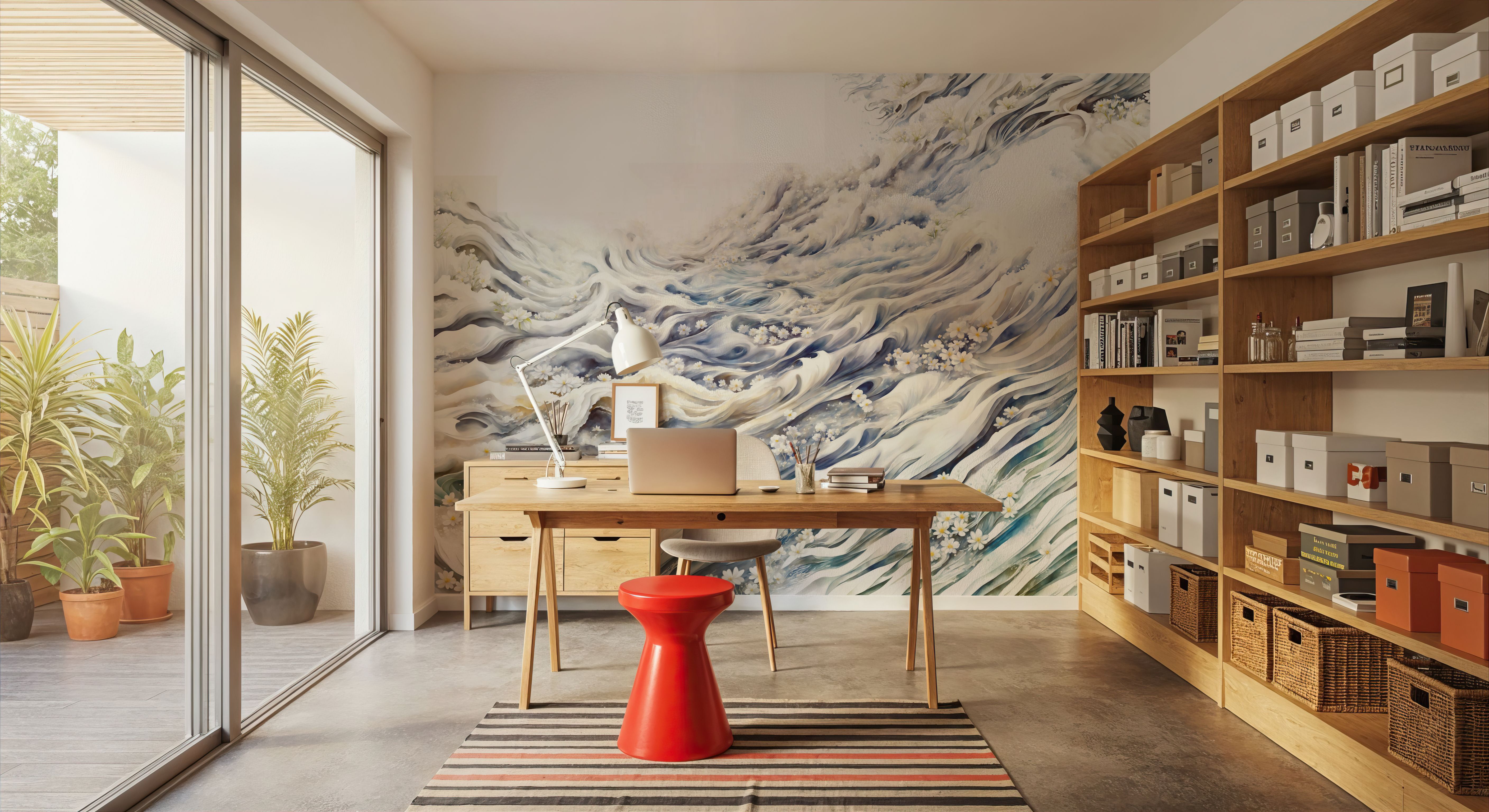 Romantic Waves Blue Yellow, Papel pintado