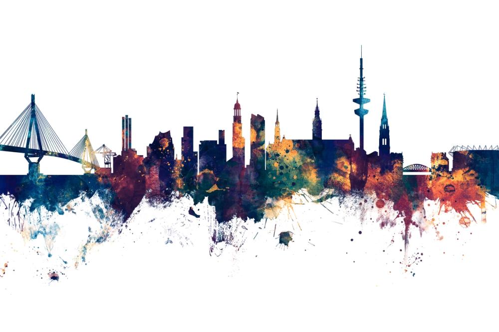 Hamburg Germany Skyline Blue & Bronze