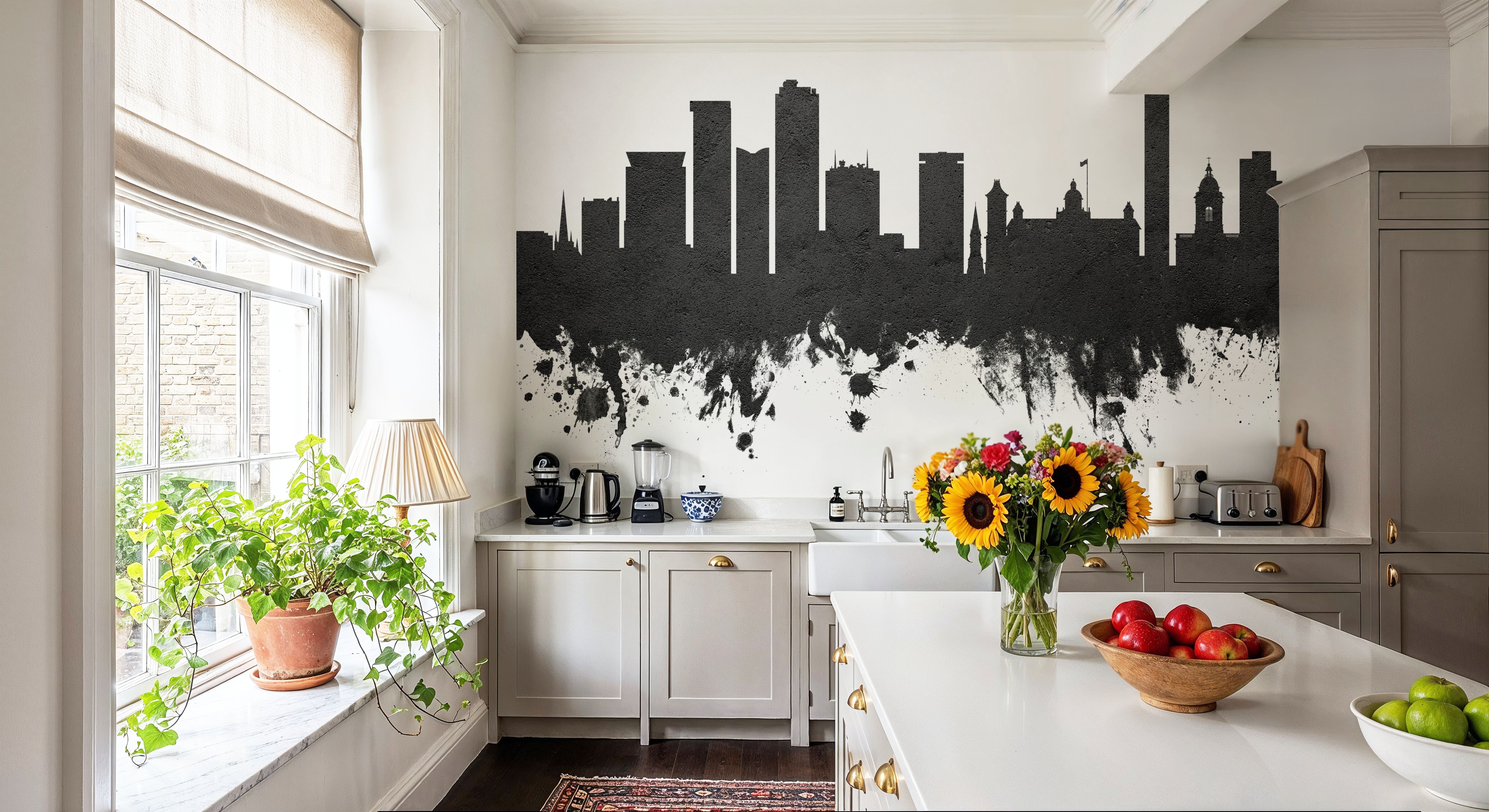Birmingham England Skyline Black & White, Behang