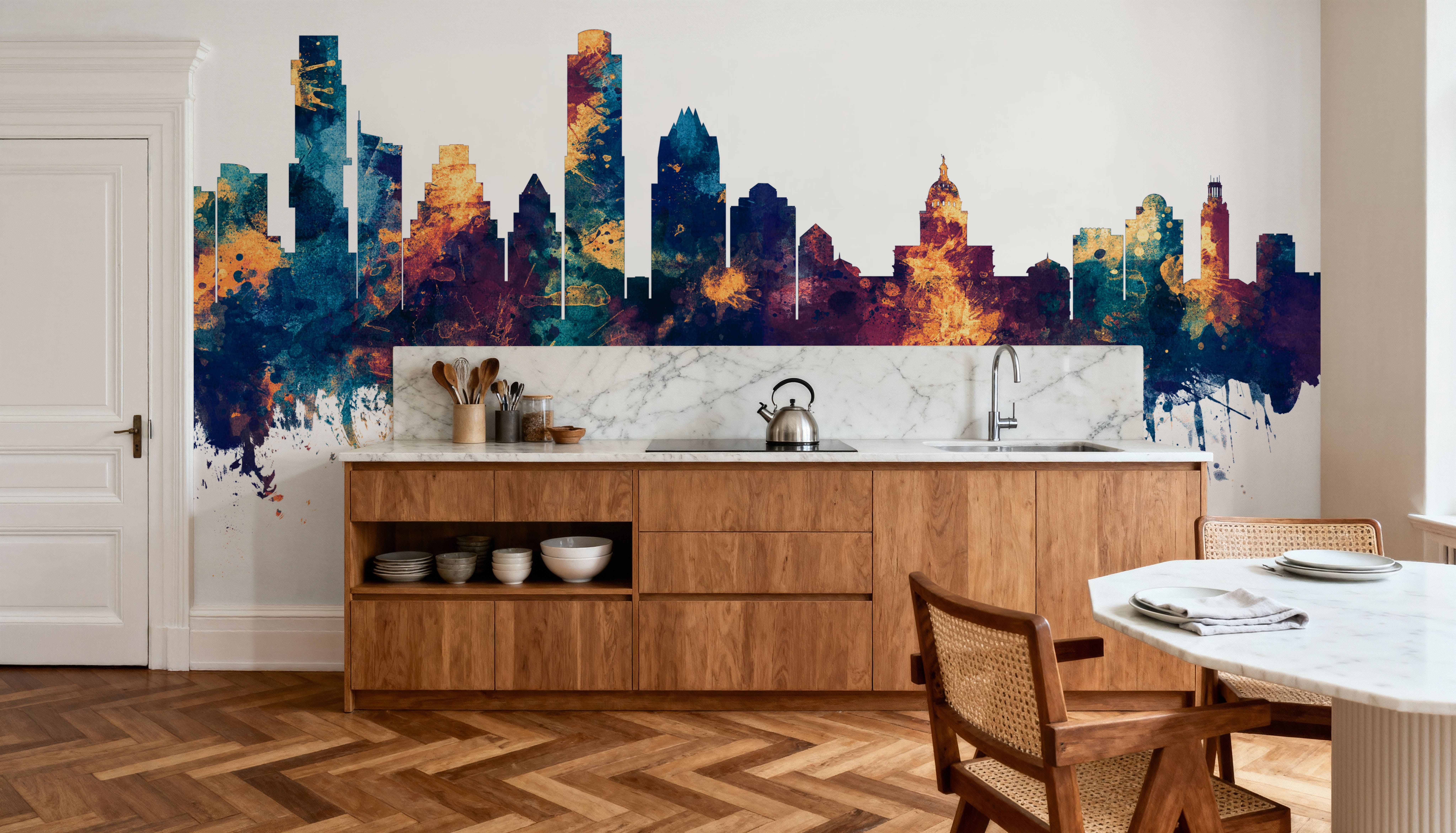 Austin Texas Skyline Blue & Bronze, Wallpaper