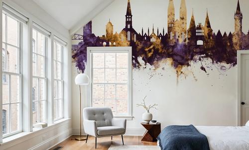 Lubeck Germany Skyline Purple & Gold